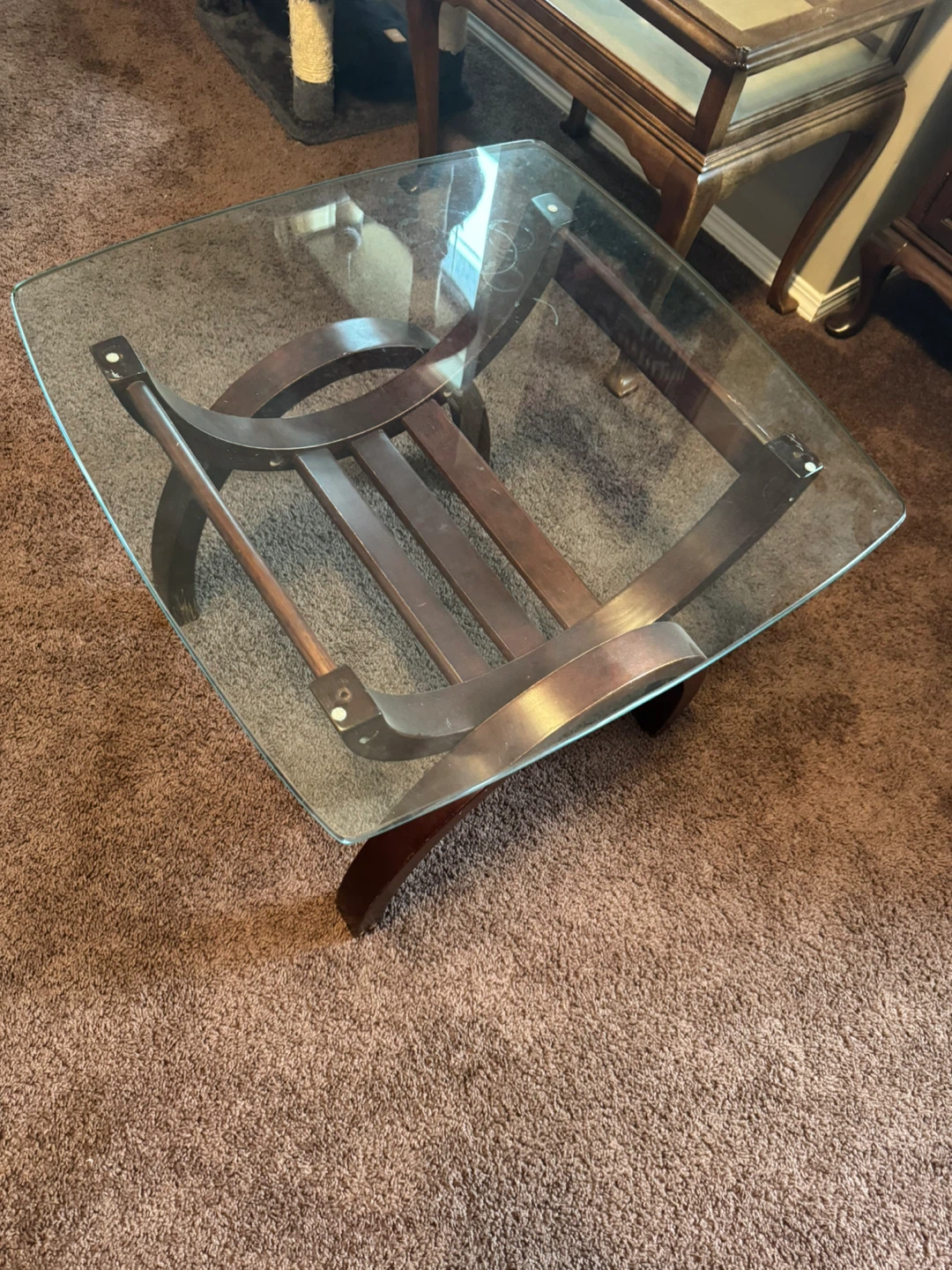 Glass Top Coffee Table with Wood Base