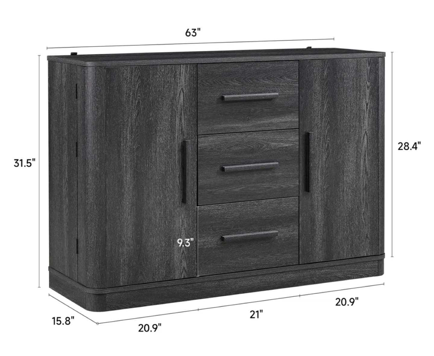 Gray Wood Buffet Cabinet with 3 Drawers and 2 Doors - photo 3