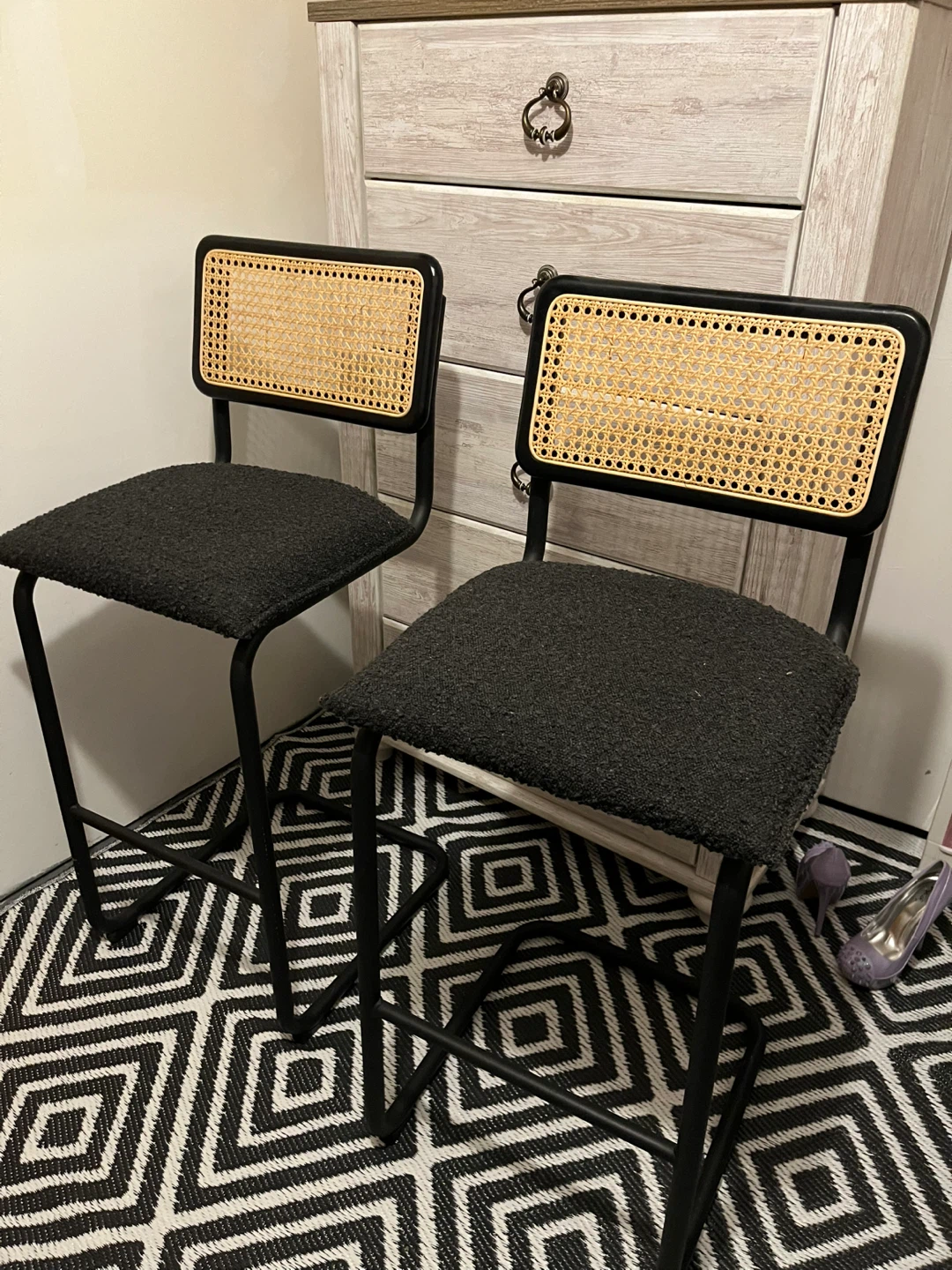 Set of 2 Black Cane Back Bar Stools - photo 2