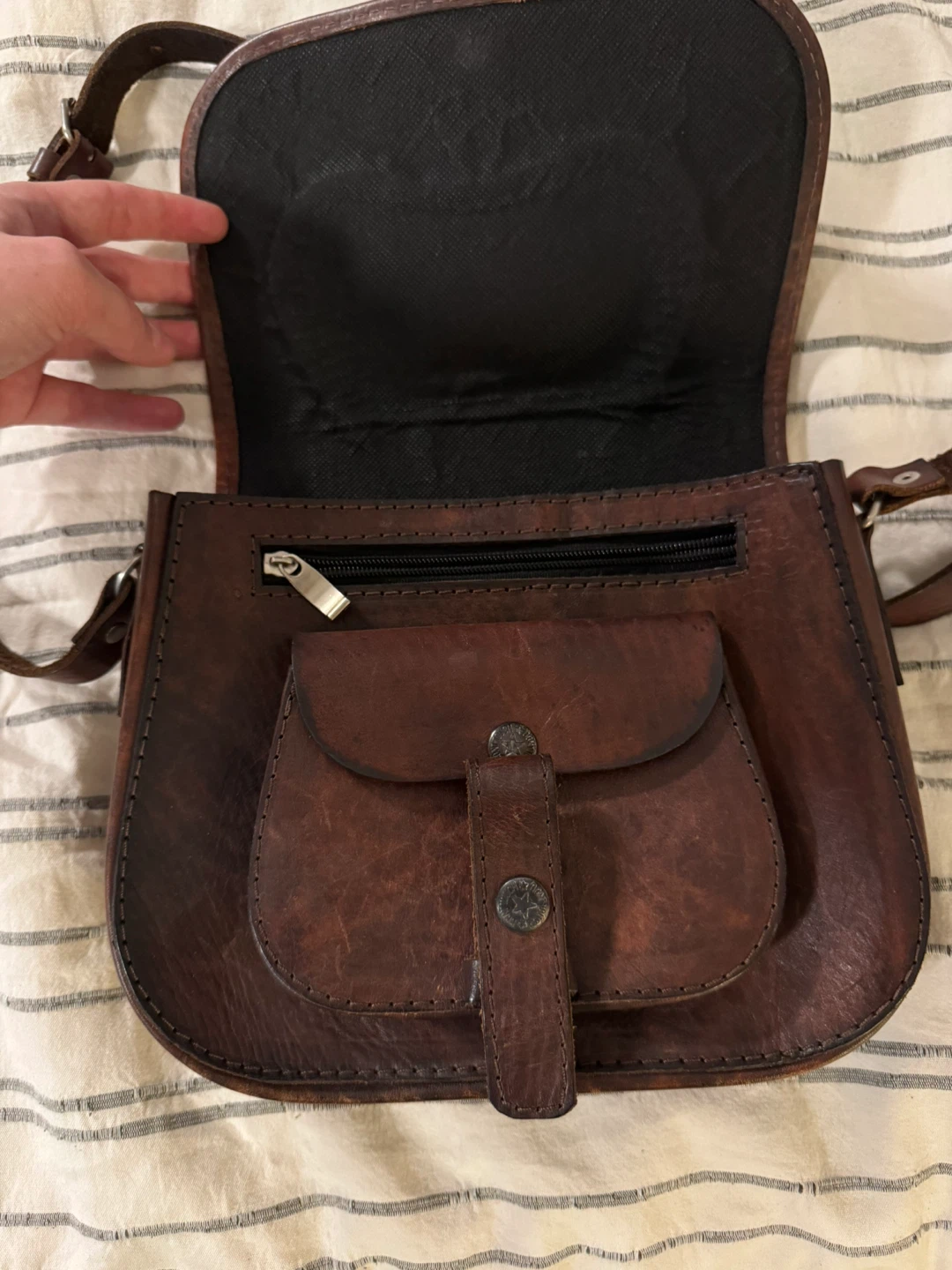 Brown Leather Crossbody Bag with Woven Detail - photo 2