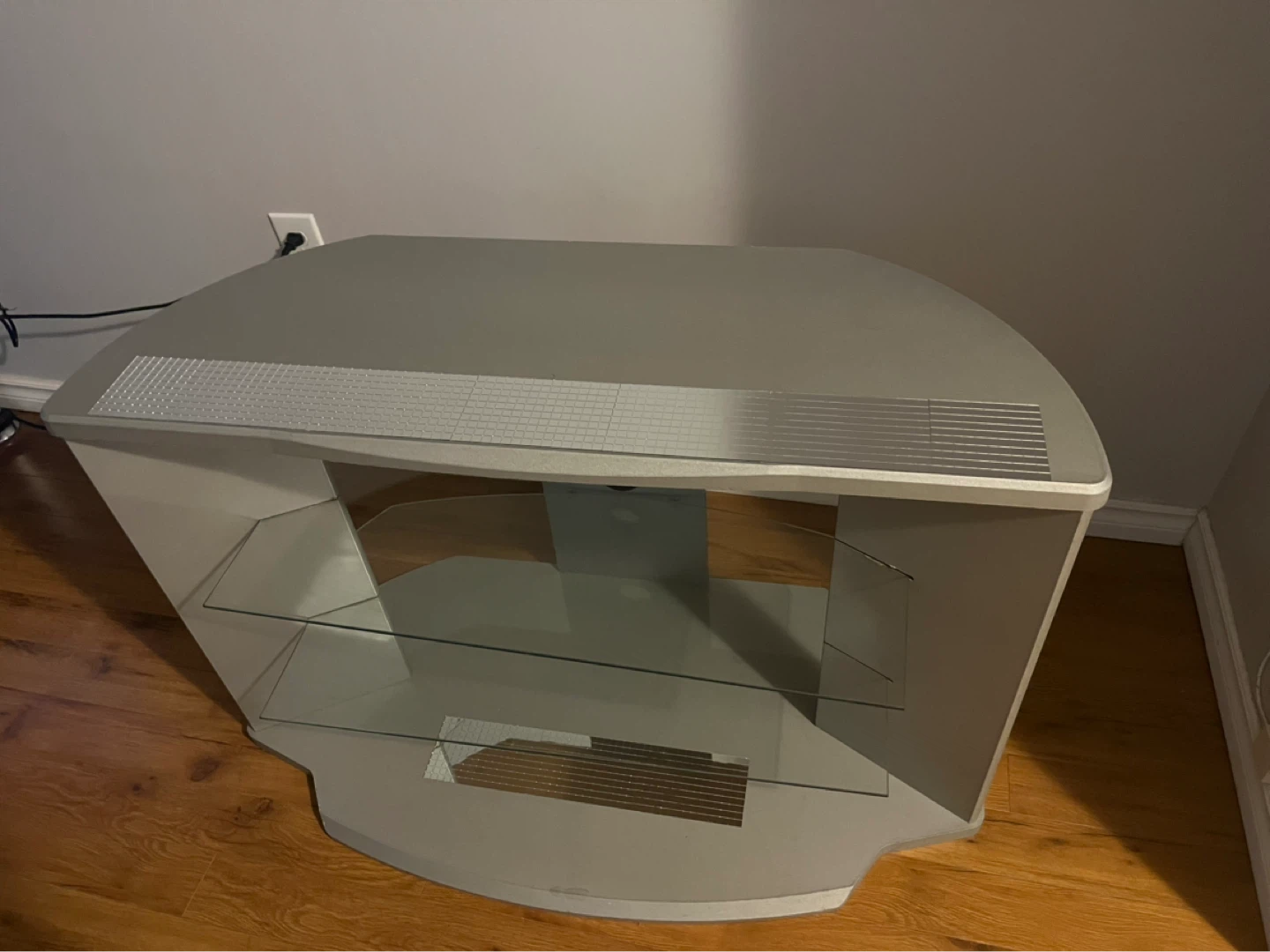 Grey TV Stand with Glass Shelves - photo 2