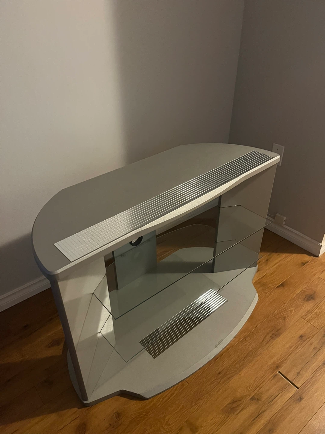 Grey TV Stand with Glass Shelves