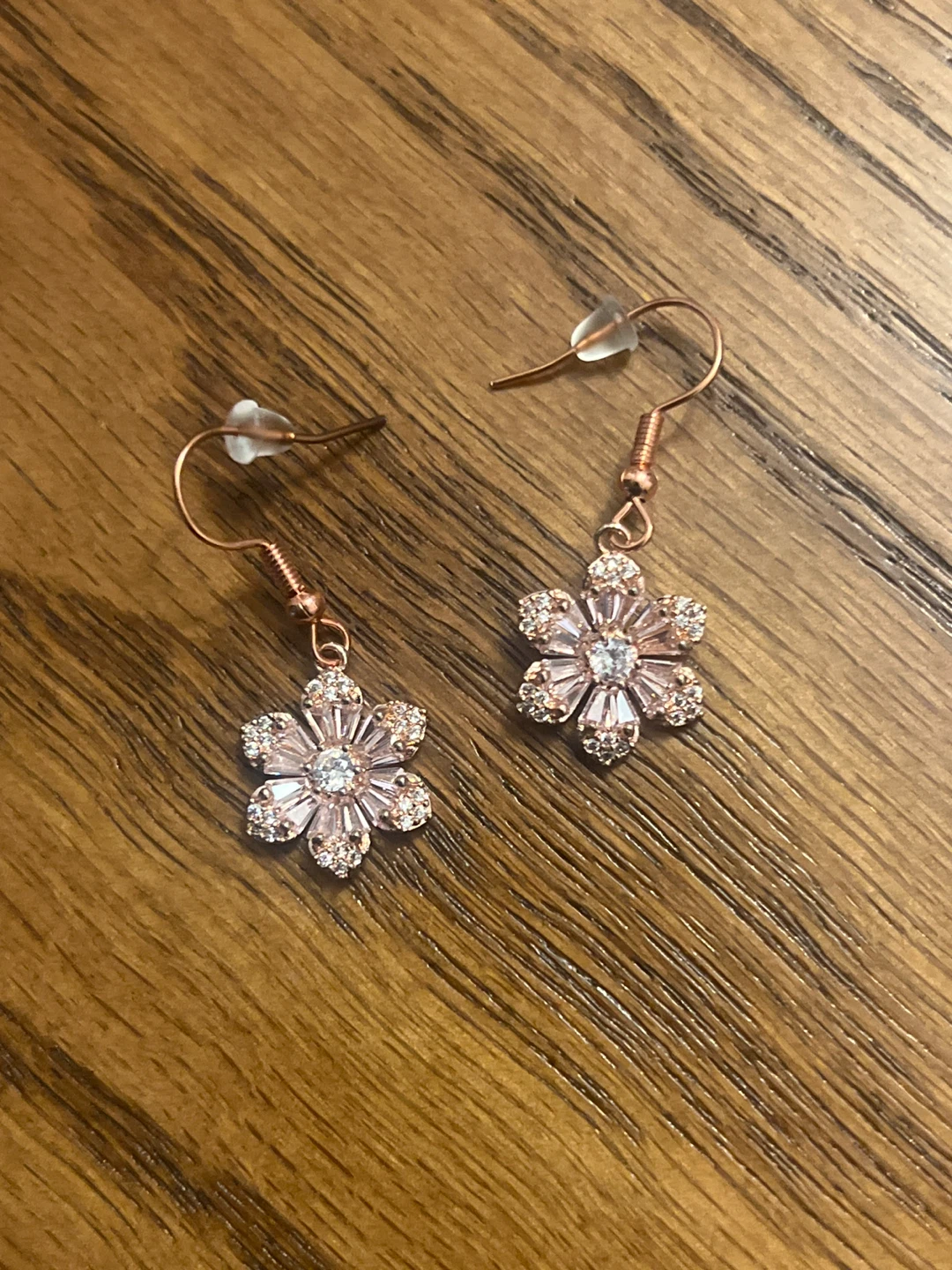 Rose Gold Flower Dangle Earrings