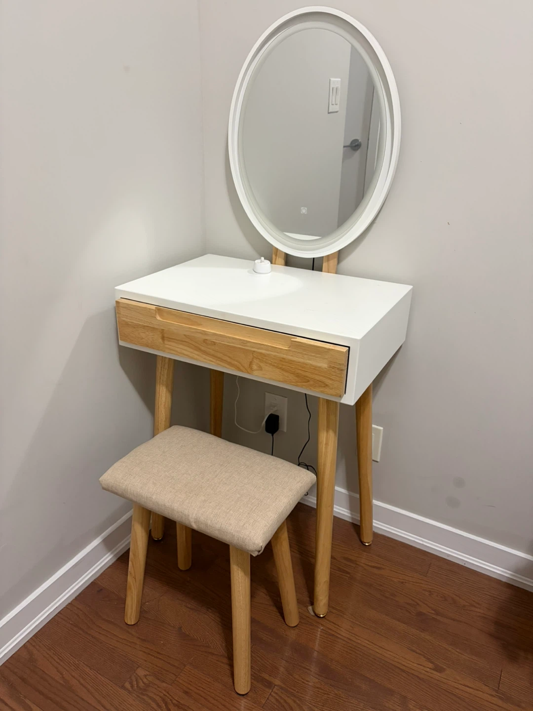 Vanity Desk with LED Mirror and Stool