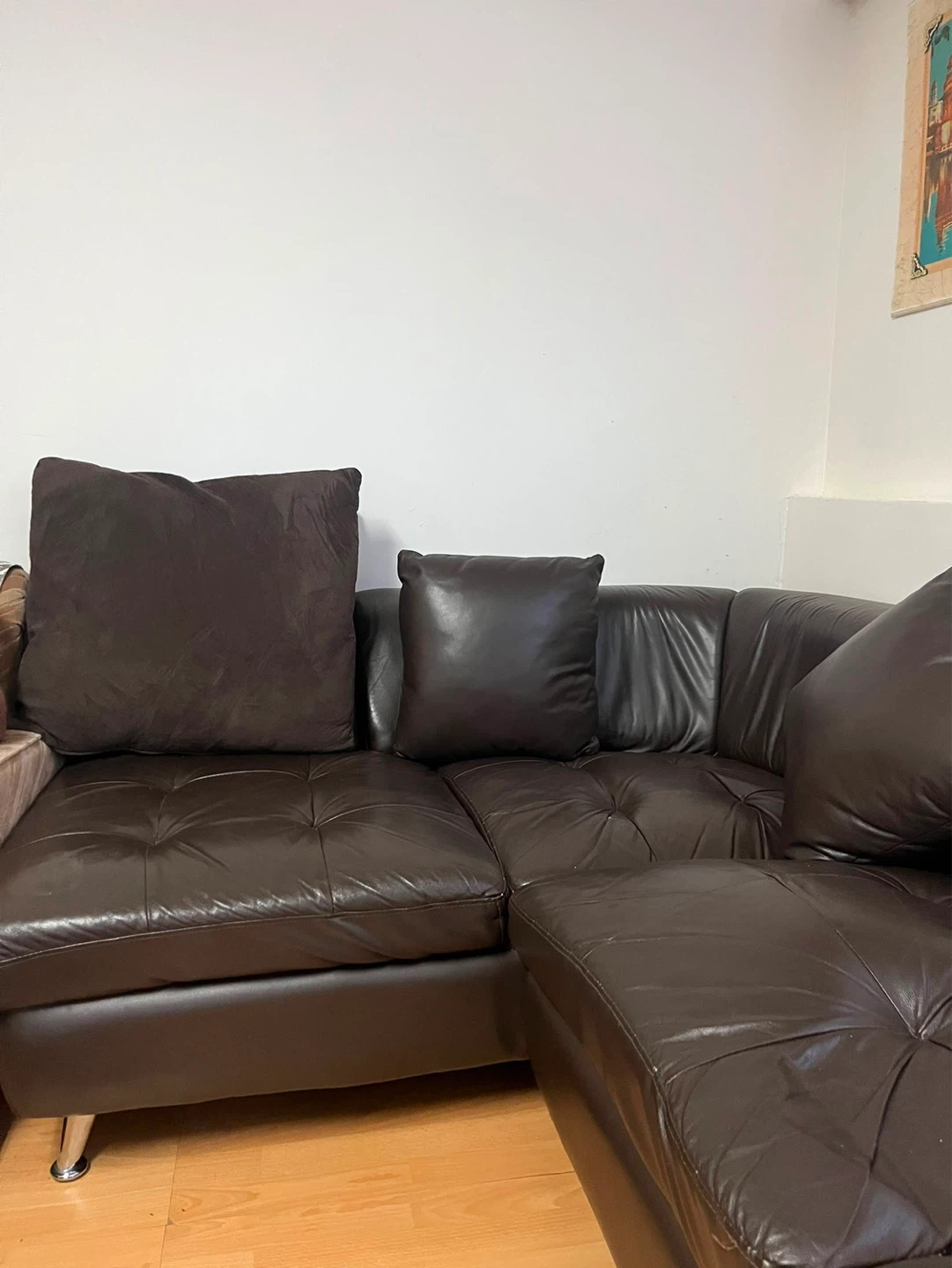 Dark Brown Leather L shaped Sofa