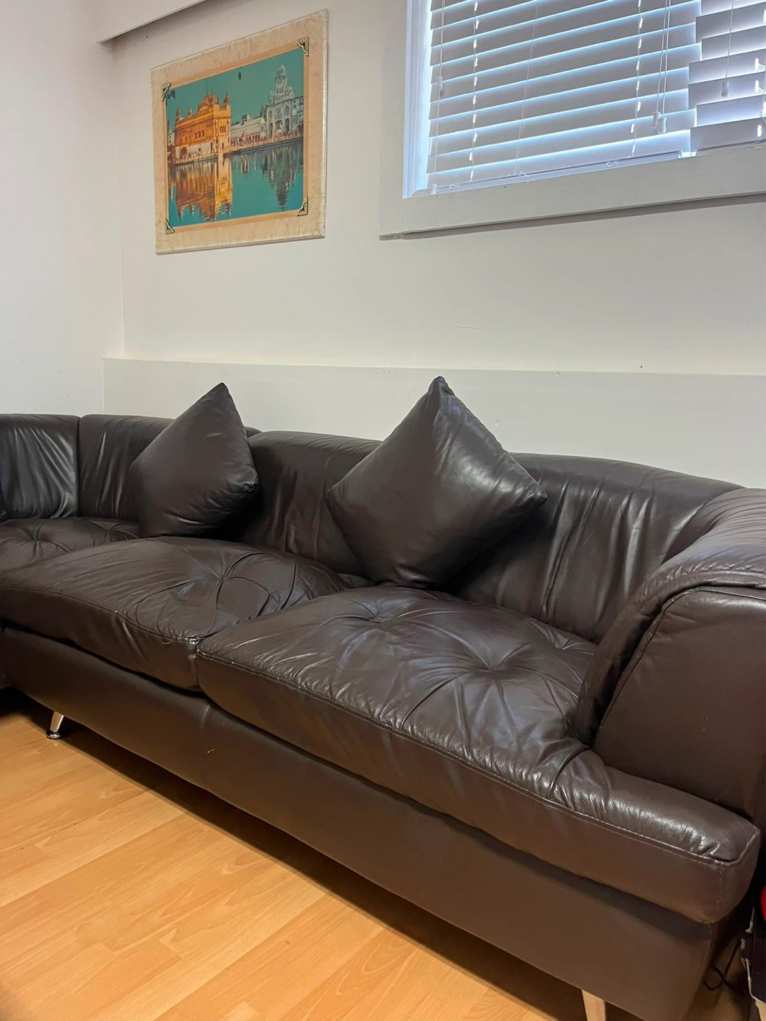 Dark Brown Leather L shaped Sofa - photo 2