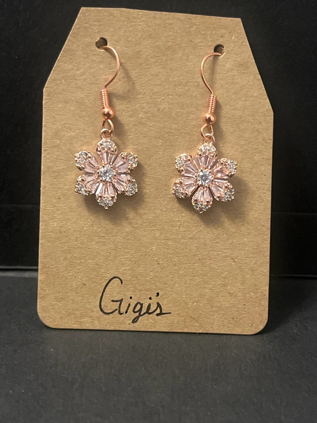 Rose Gold Flower Dangle Earrings - photo 2