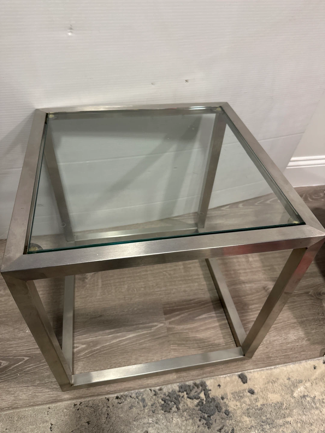2 Glass Top Side Tables with Metal Frame - photo 2