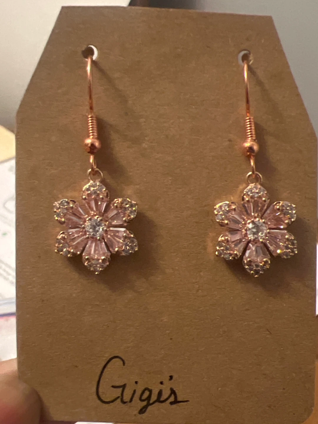 Rose Gold Flower Dangle Earrings - photo 3