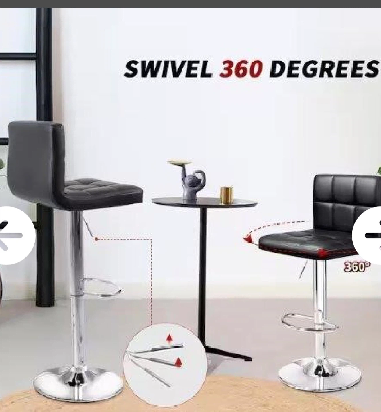 Pair of Black PU Leather Swivel Bar Stools