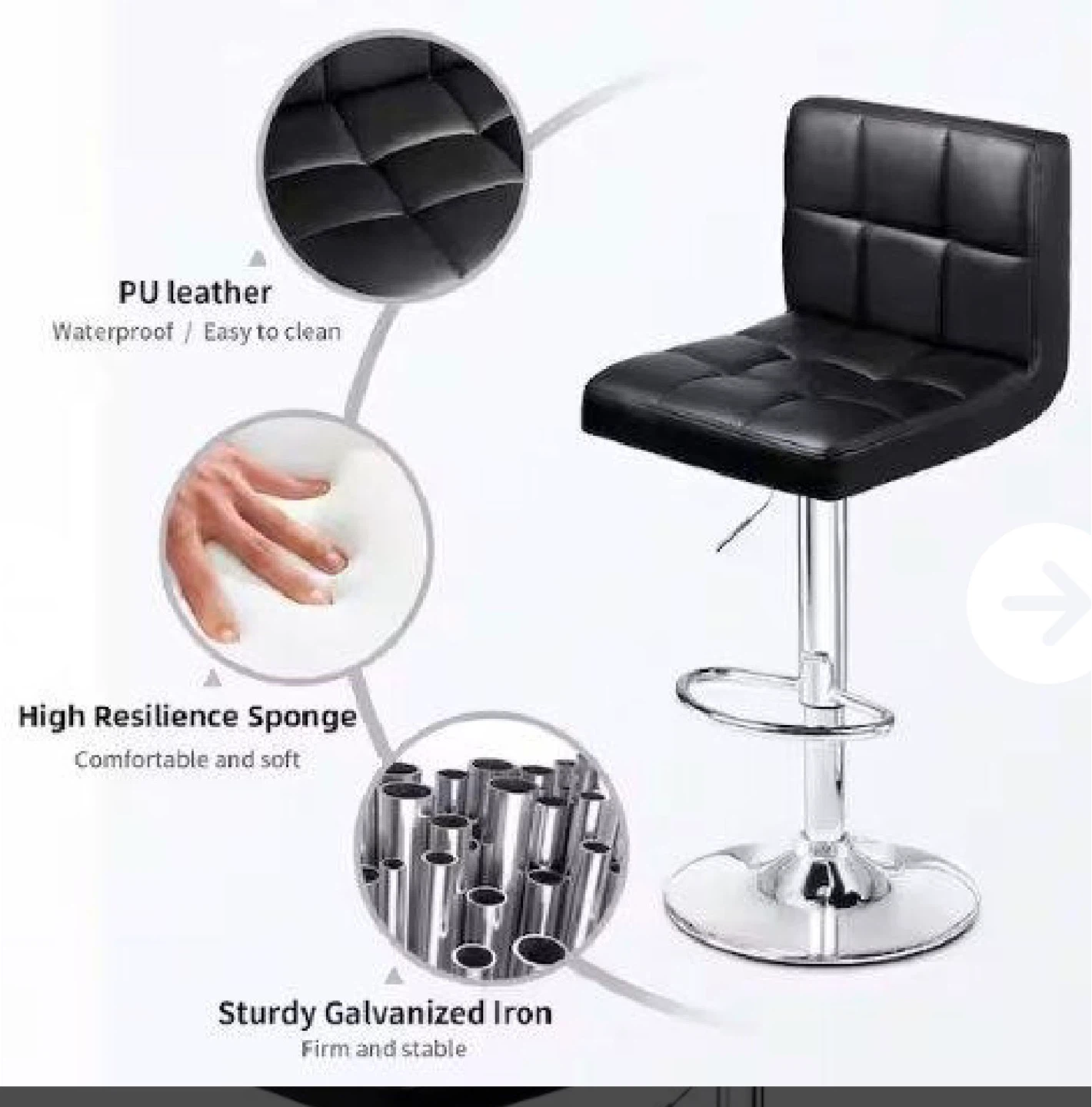 Pair of Black PU Leather Swivel Bar Stools - photo 2