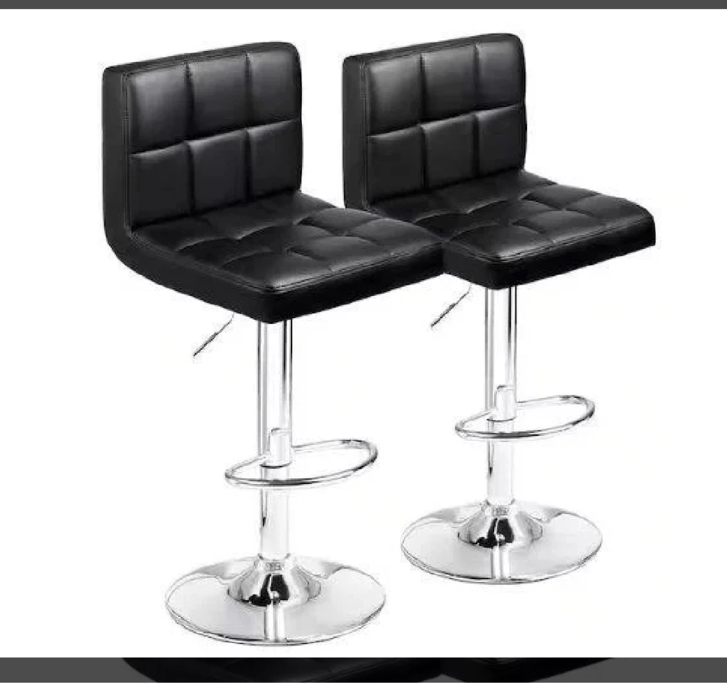 Pair of Black PU Leather Swivel Bar Stools - photo 5