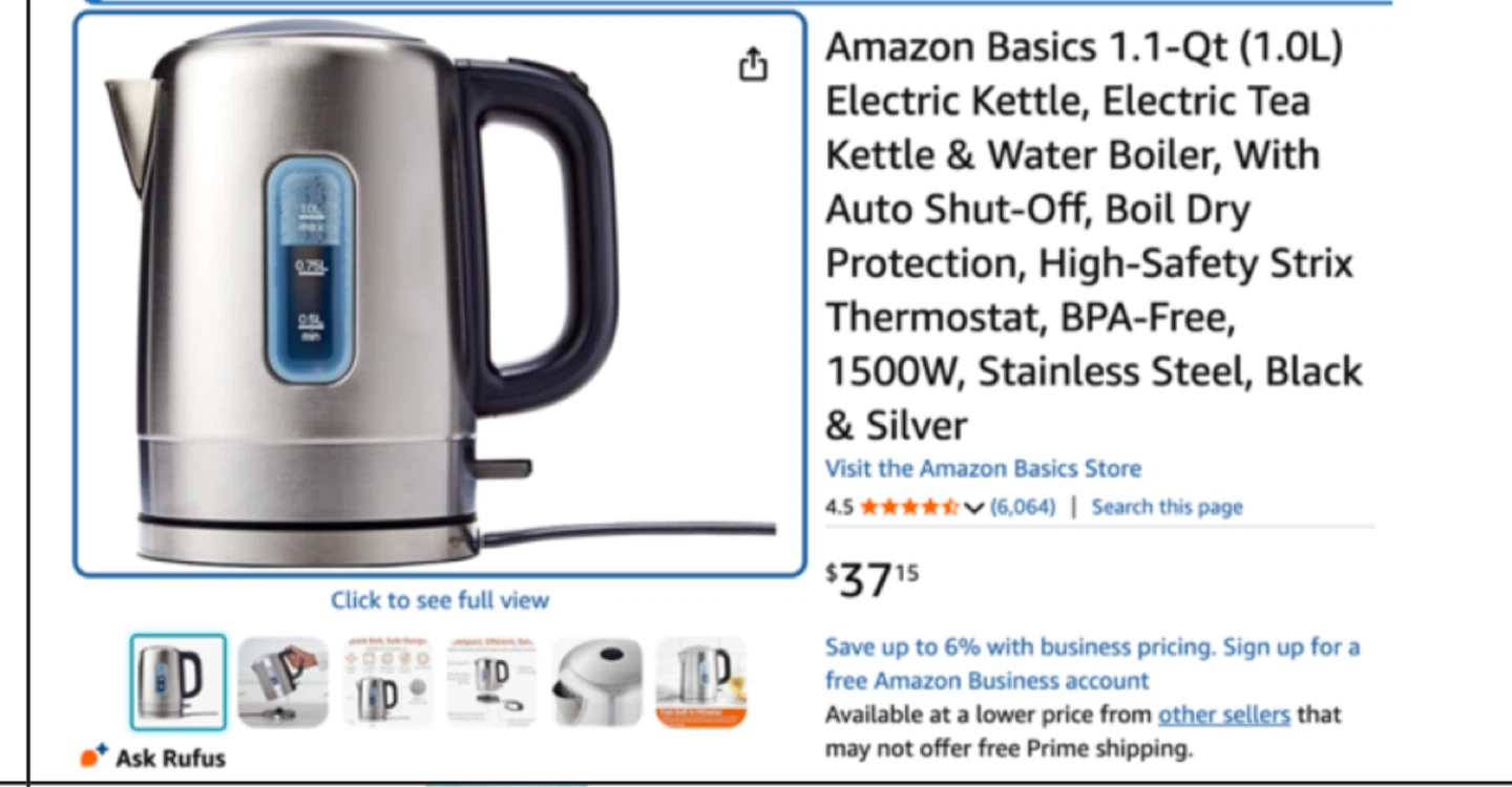 Electric Kettle 1.0L Stainless Steel - photo 2
