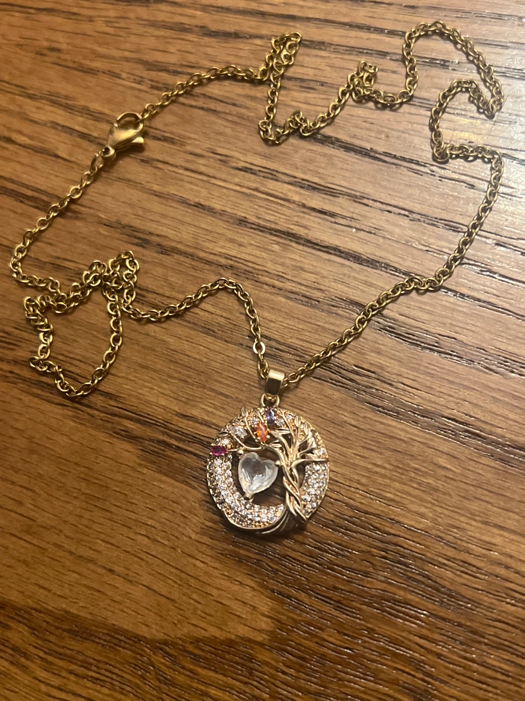 Gold Tone Tree of Life Necklace with Heart Pendant