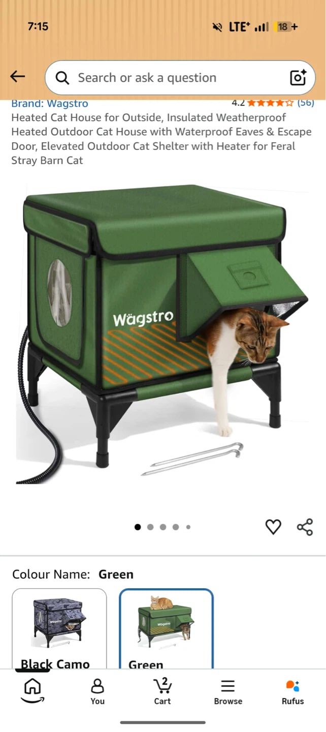 Wagstro Heated Outdoor Cat House - Green