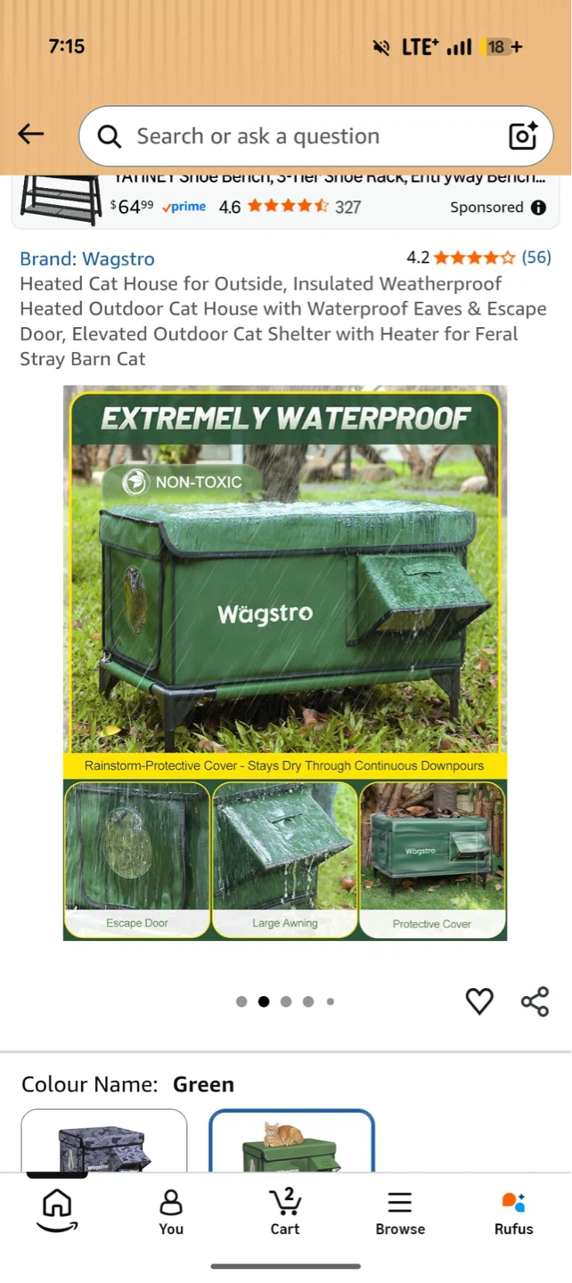 Wagstro Heated Outdoor Cat House - Green - photo 2