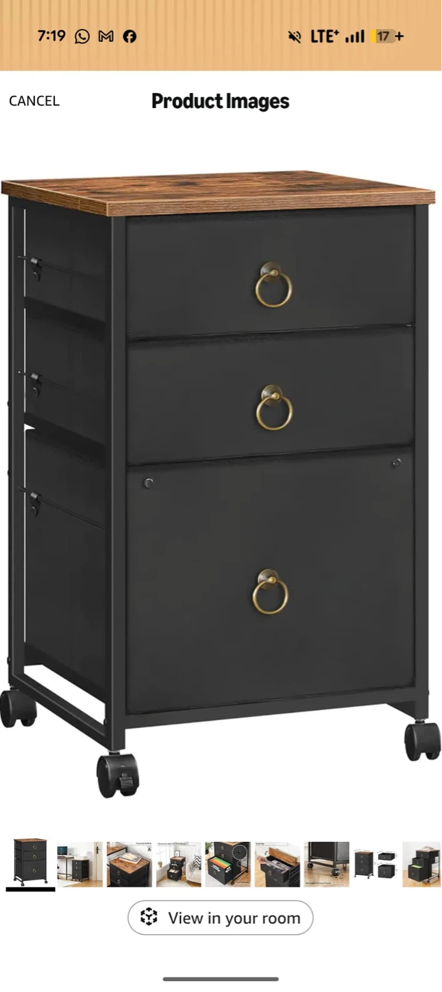 3-Drawer Rolling File Cabinet