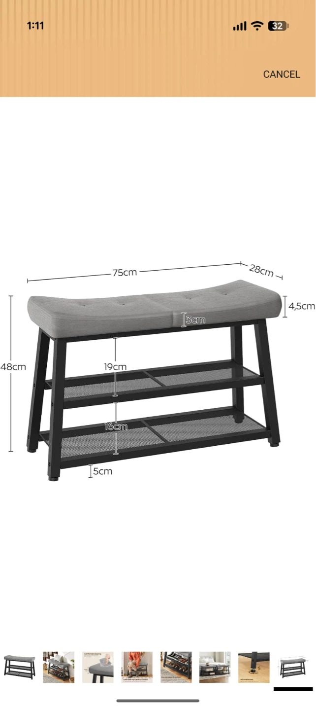 Grey Upholstered Entryway Bench with 2 Shelves - photo 3