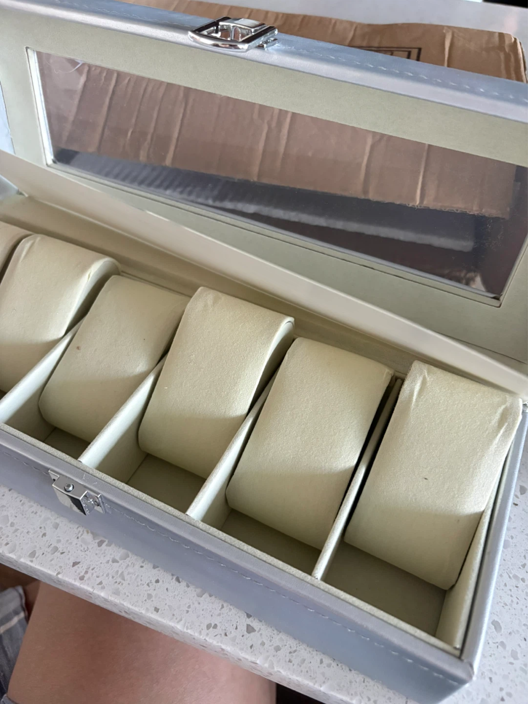 Silver 6-Slot Watch Display Box with Glass Lid - photo 2