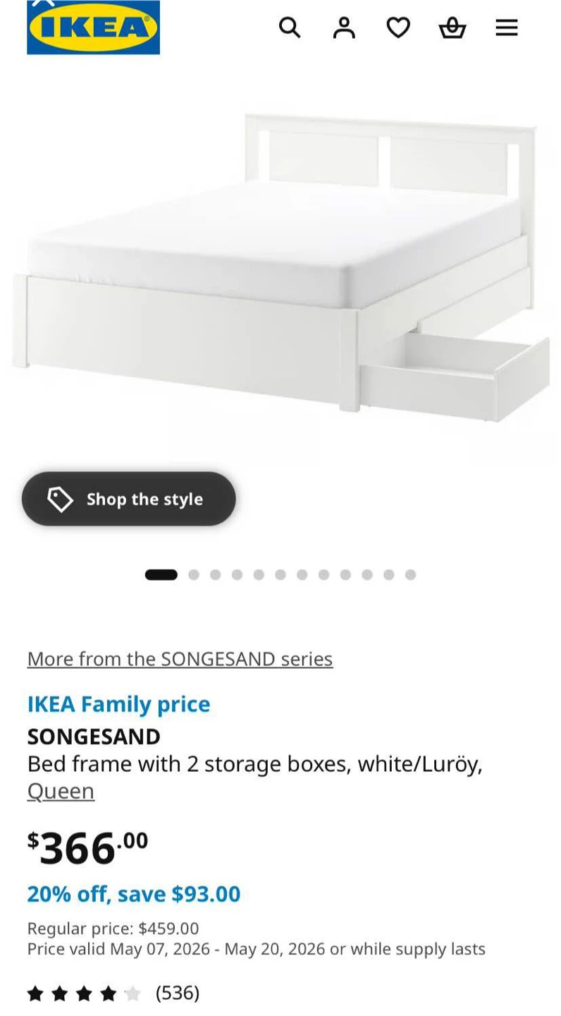 IKEA SONGESAND Bed Frame with 2 Storage Boxes