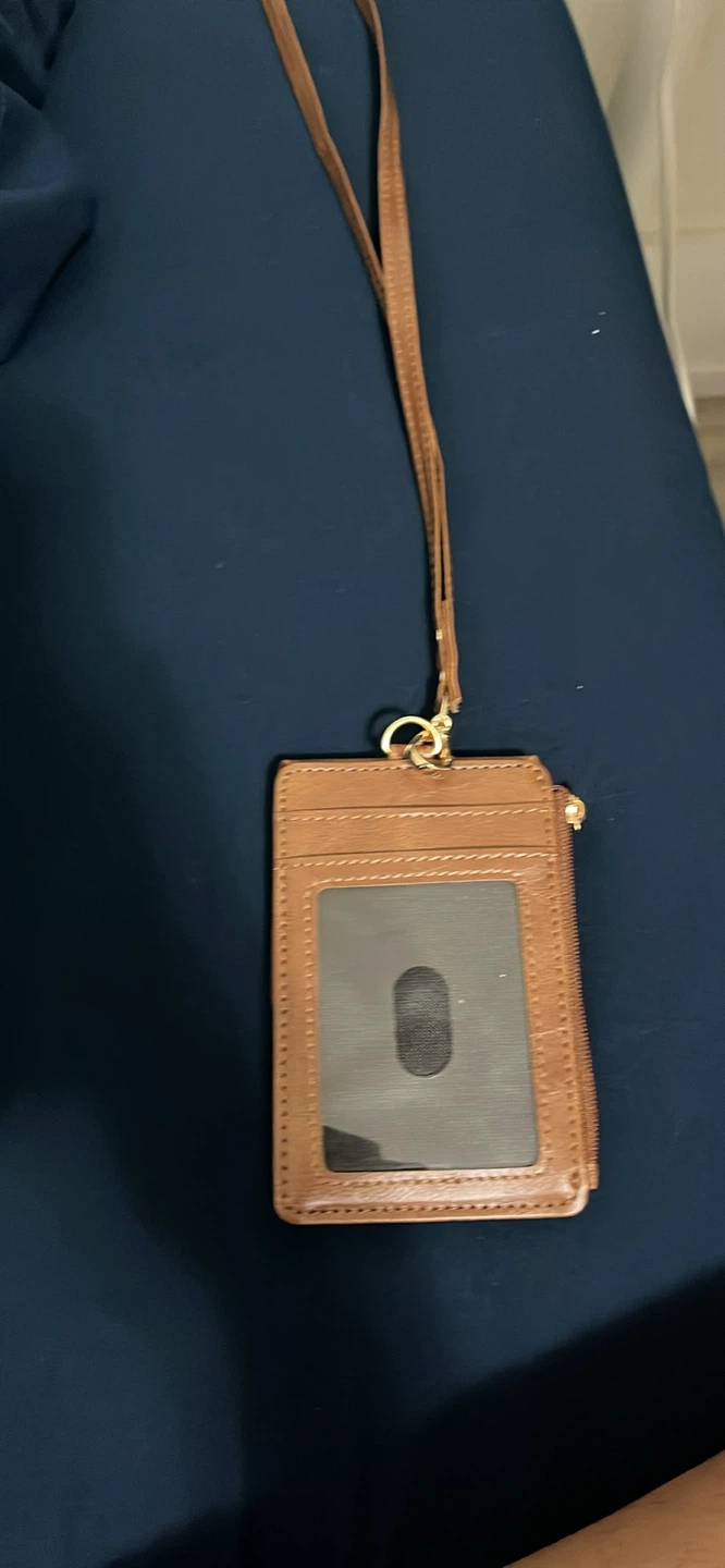 Brown Faux Leather Card Holder with Lanyard - photo 2