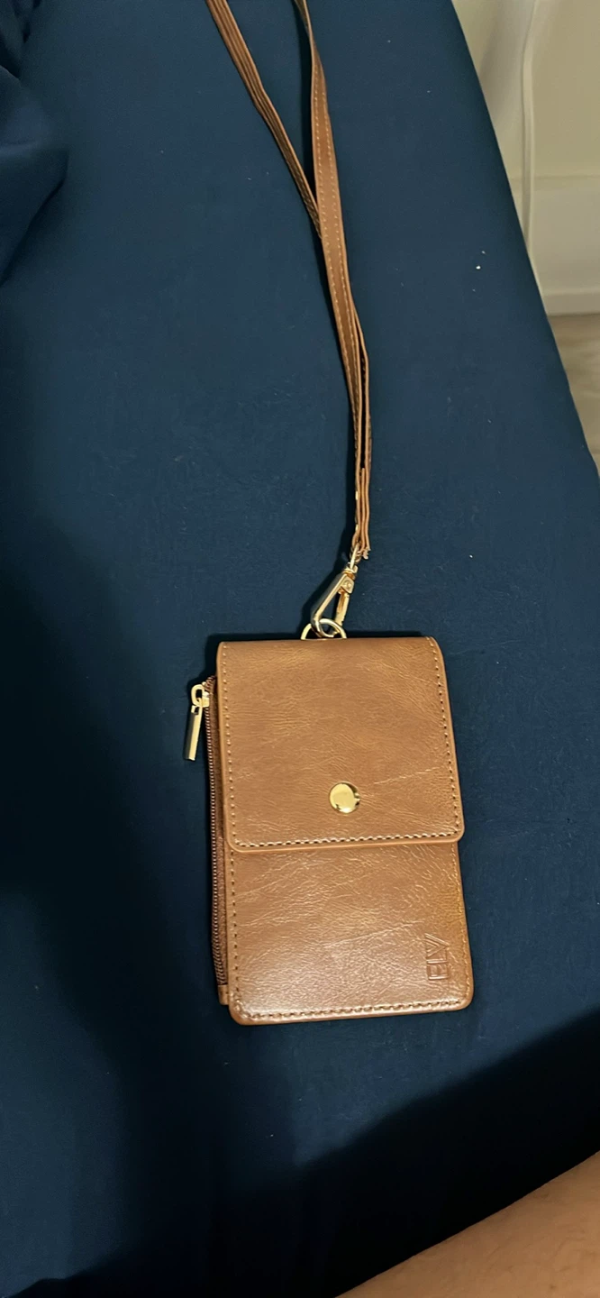 Brown Faux Leather Card Holder with Lanyard
