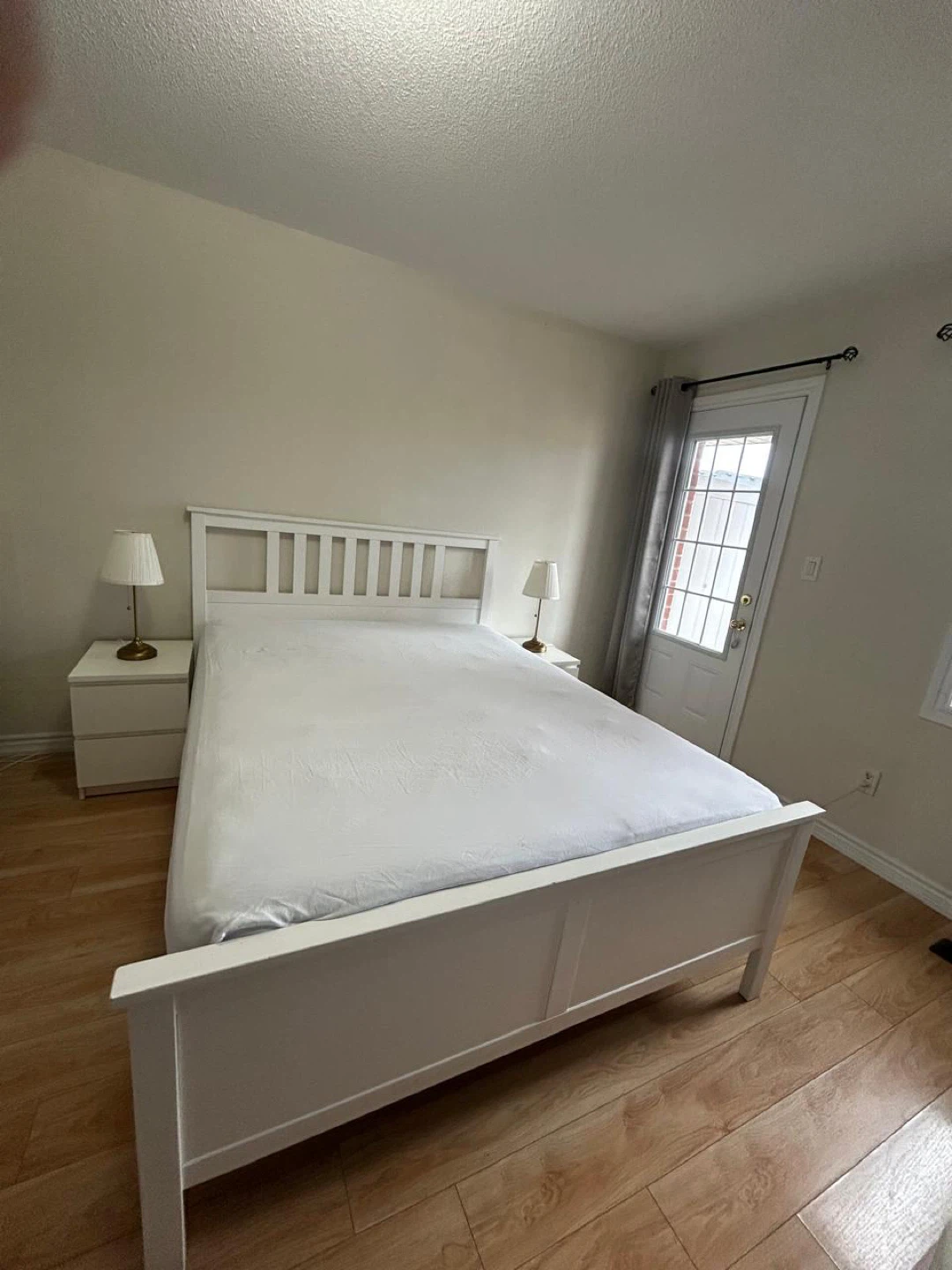 White Wooden Bed Frame with side tables - photo 2