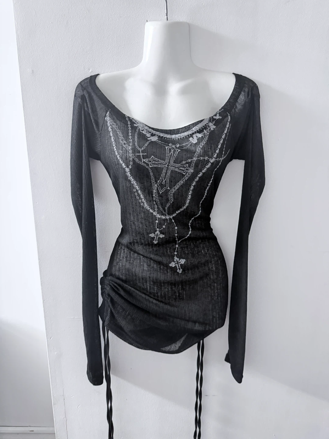 Gothic Rosary Print Ruched Top