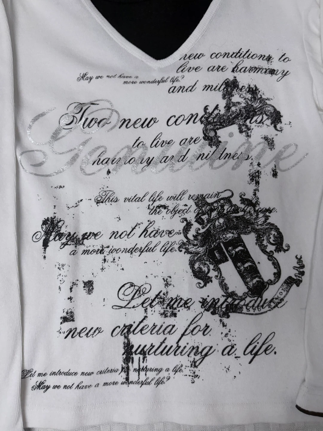 Collins Double-Layer Poem Graphic Long Sleeve V-Neck - photo 2