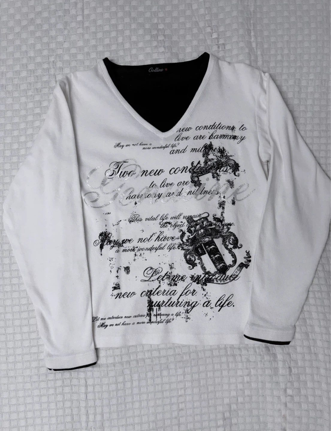 Collins Double-Layer Poem Graphic Long Sleeve V-Neck