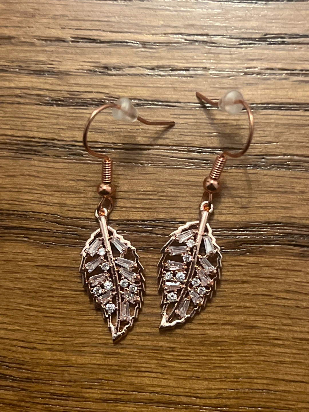 Rose Gold Leaf Earrings with Faux Rhinestones