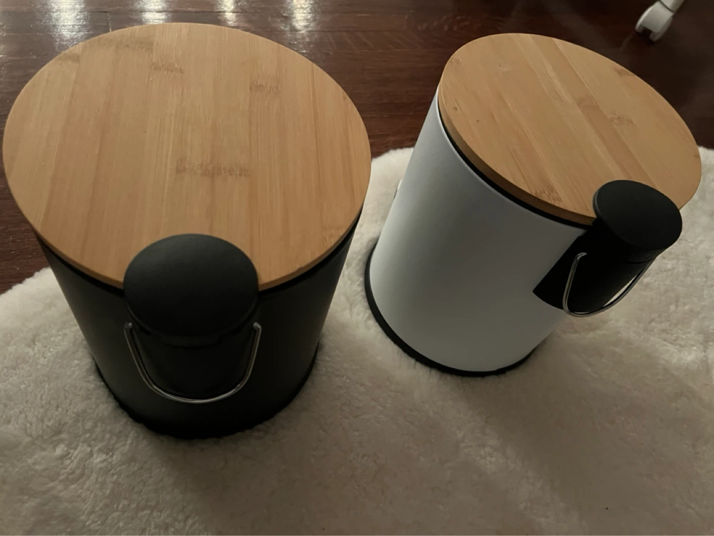 Set of 2 Small Pedal Bins with Bamboo Lids