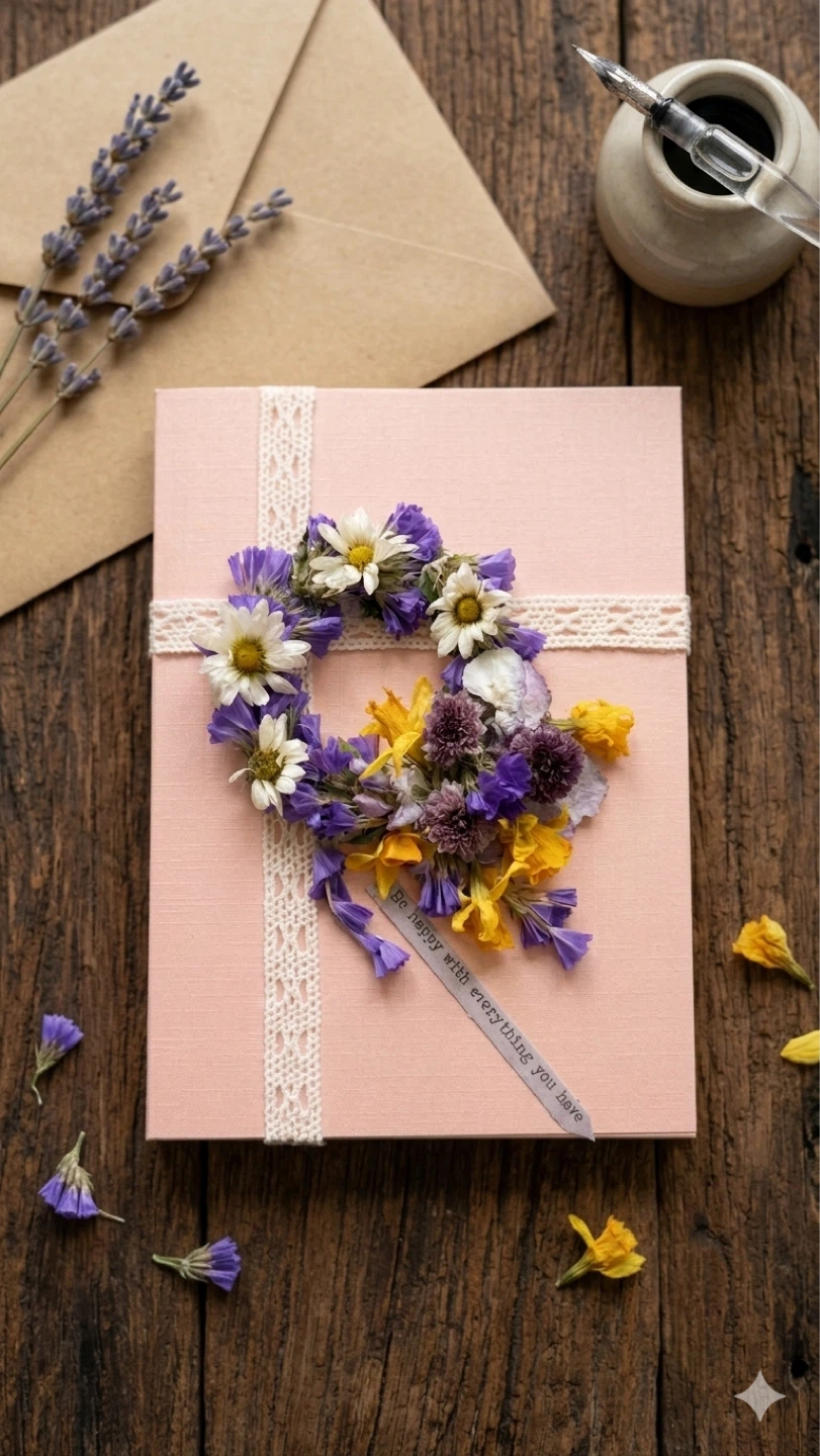 Handmade Dried Flower Birthday Card