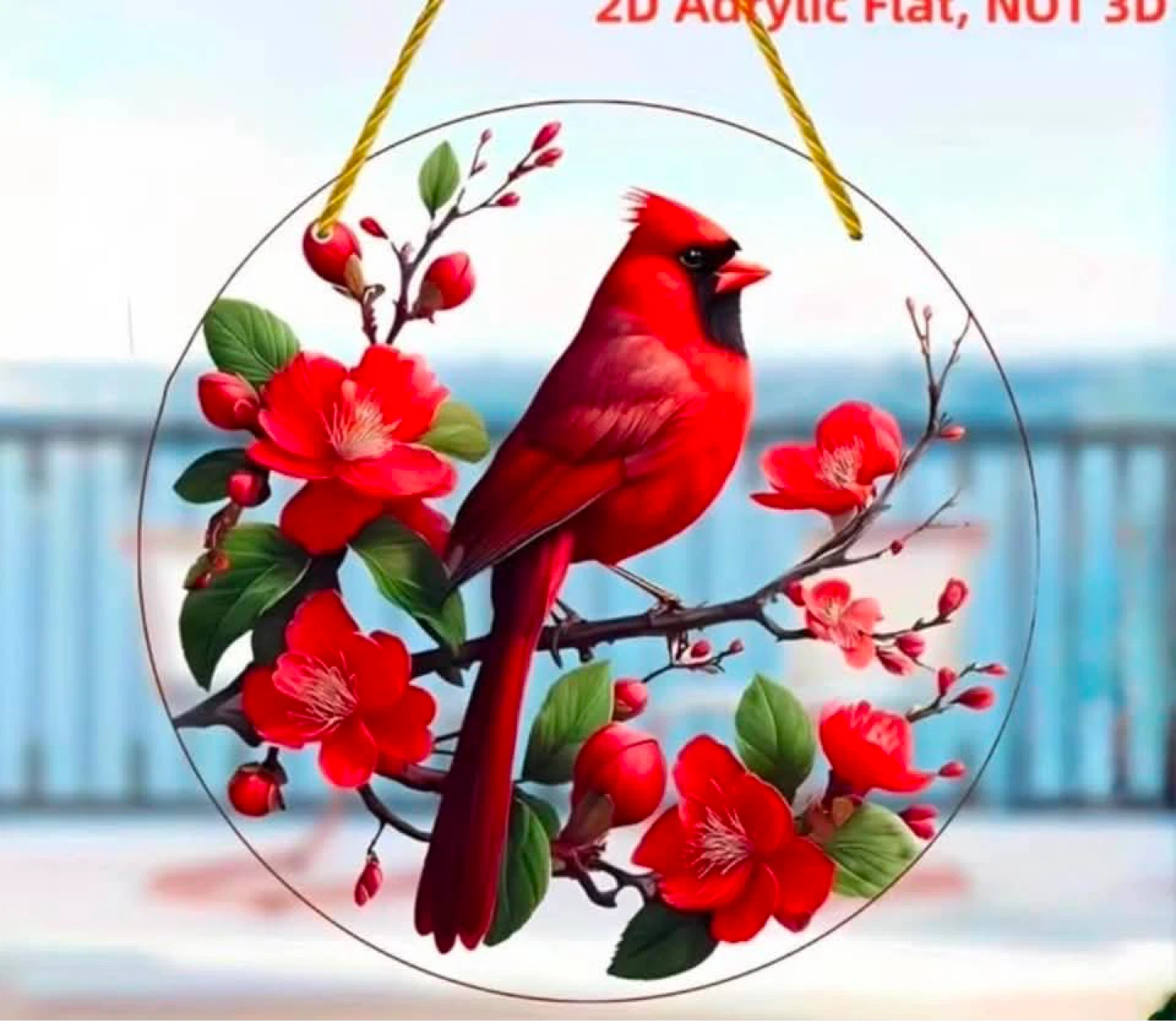 2D acrylic sun catchers, cardinal/flowers, new