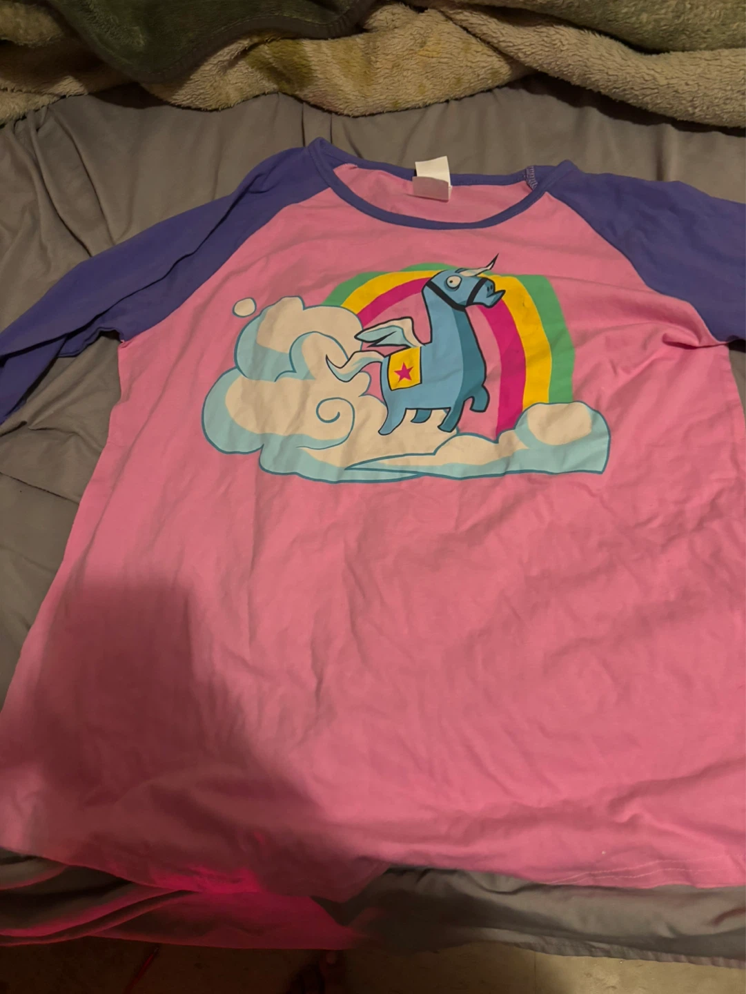 Pink Long Sleeve Shirt with Blue Llama Graphic
