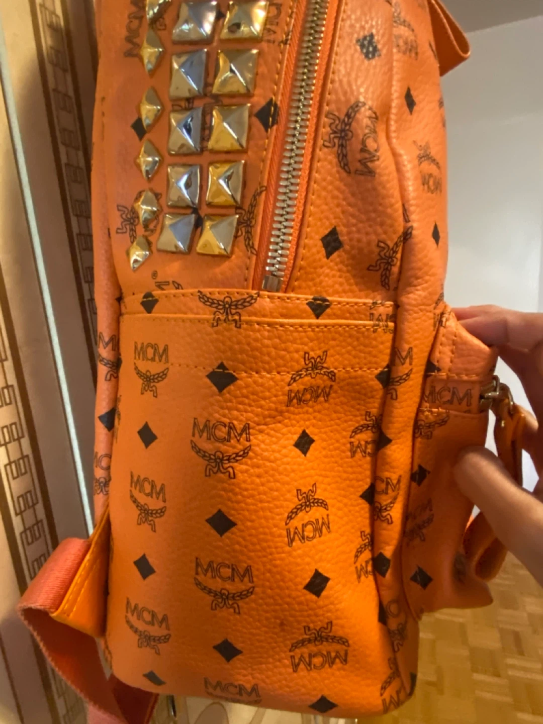 MCM Studded Visetos Backpack Orange - photo 3