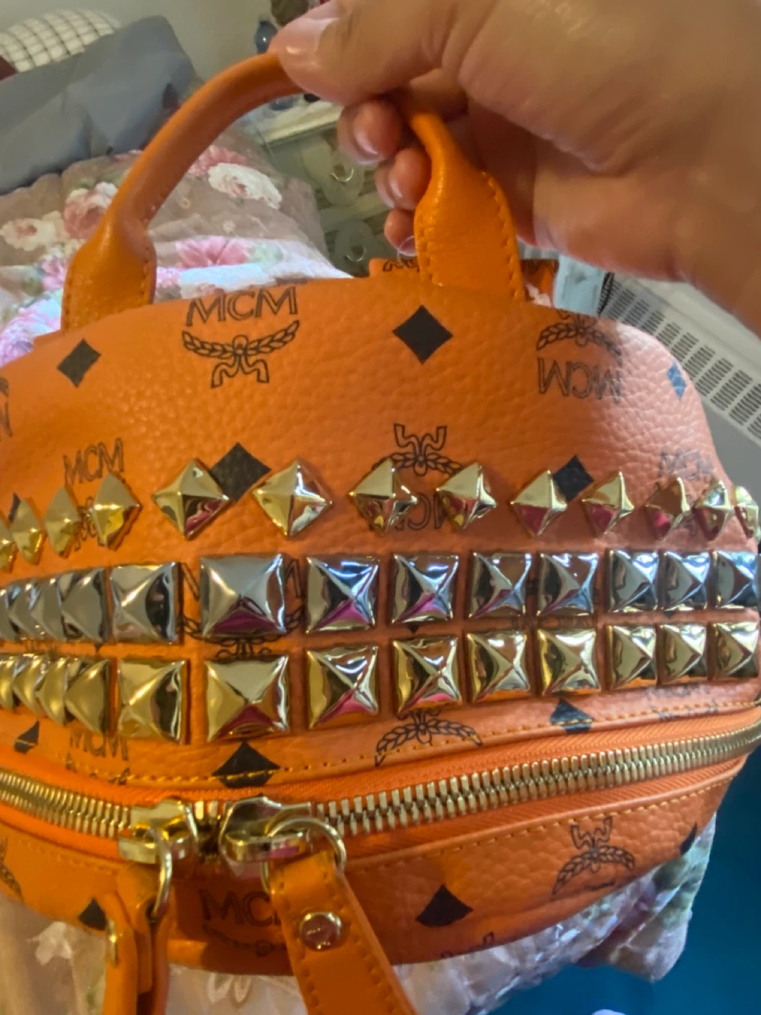MCM Studded Visetos Backpack Orange - photo 4