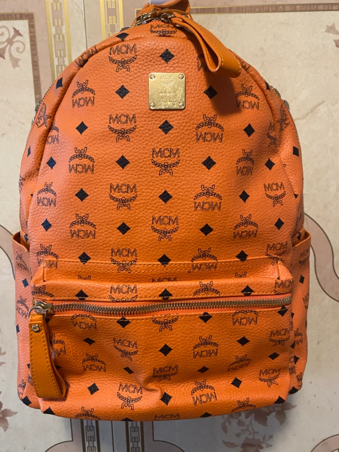 MCM Studded Visetos Backpack Orange