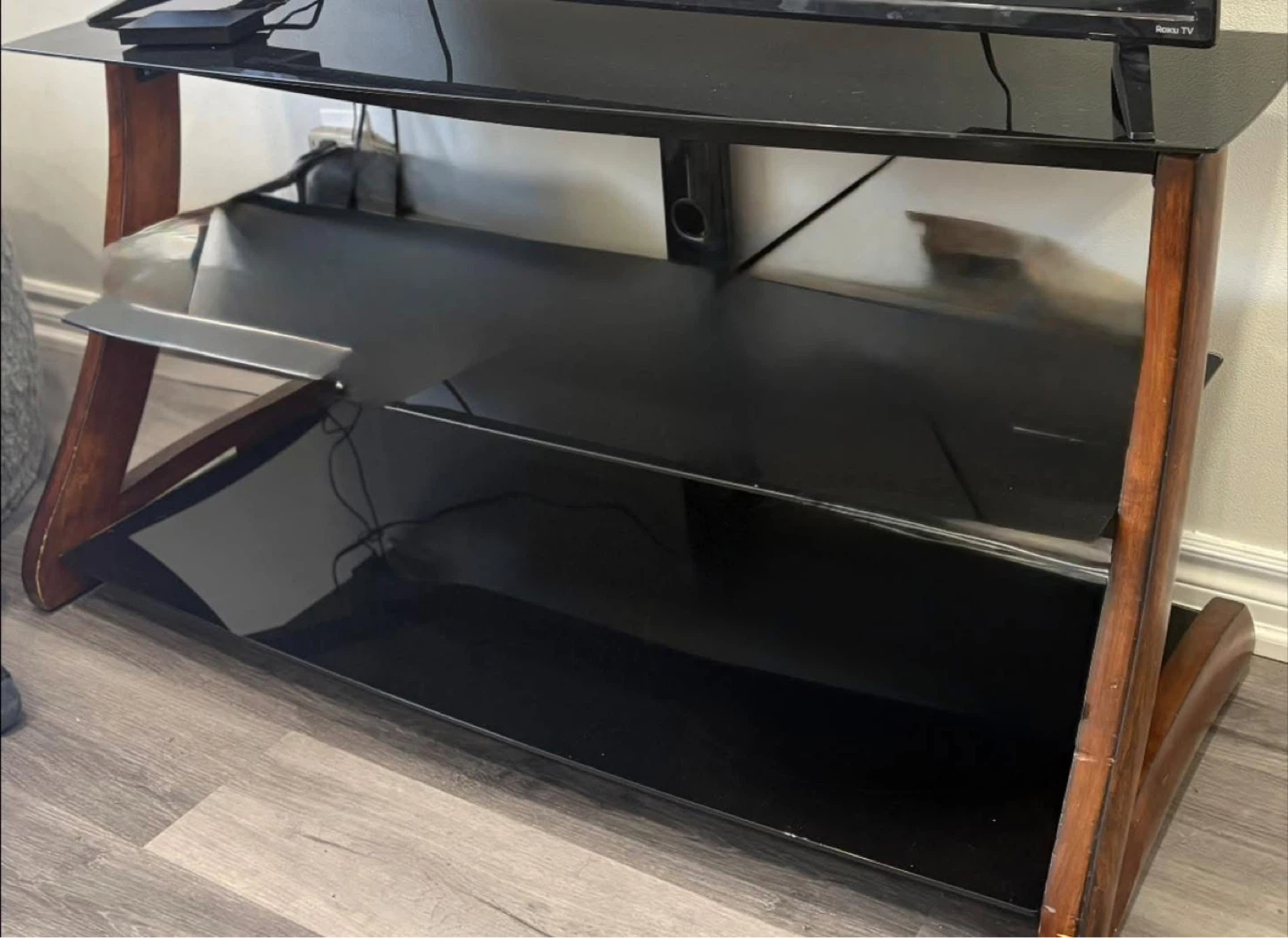 3-Tier Black Glass TV Stand