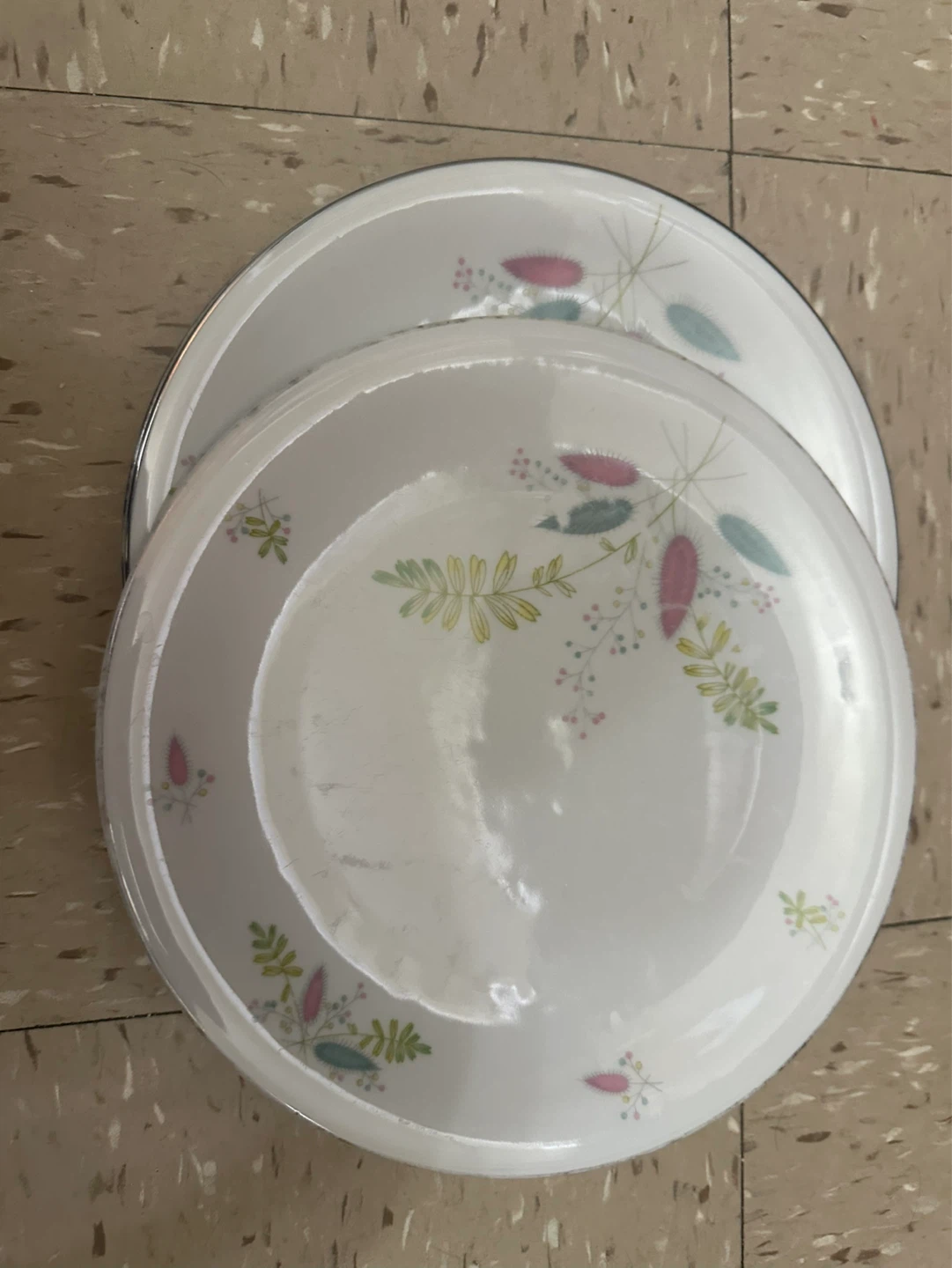 Set of White Plates with Floral Design