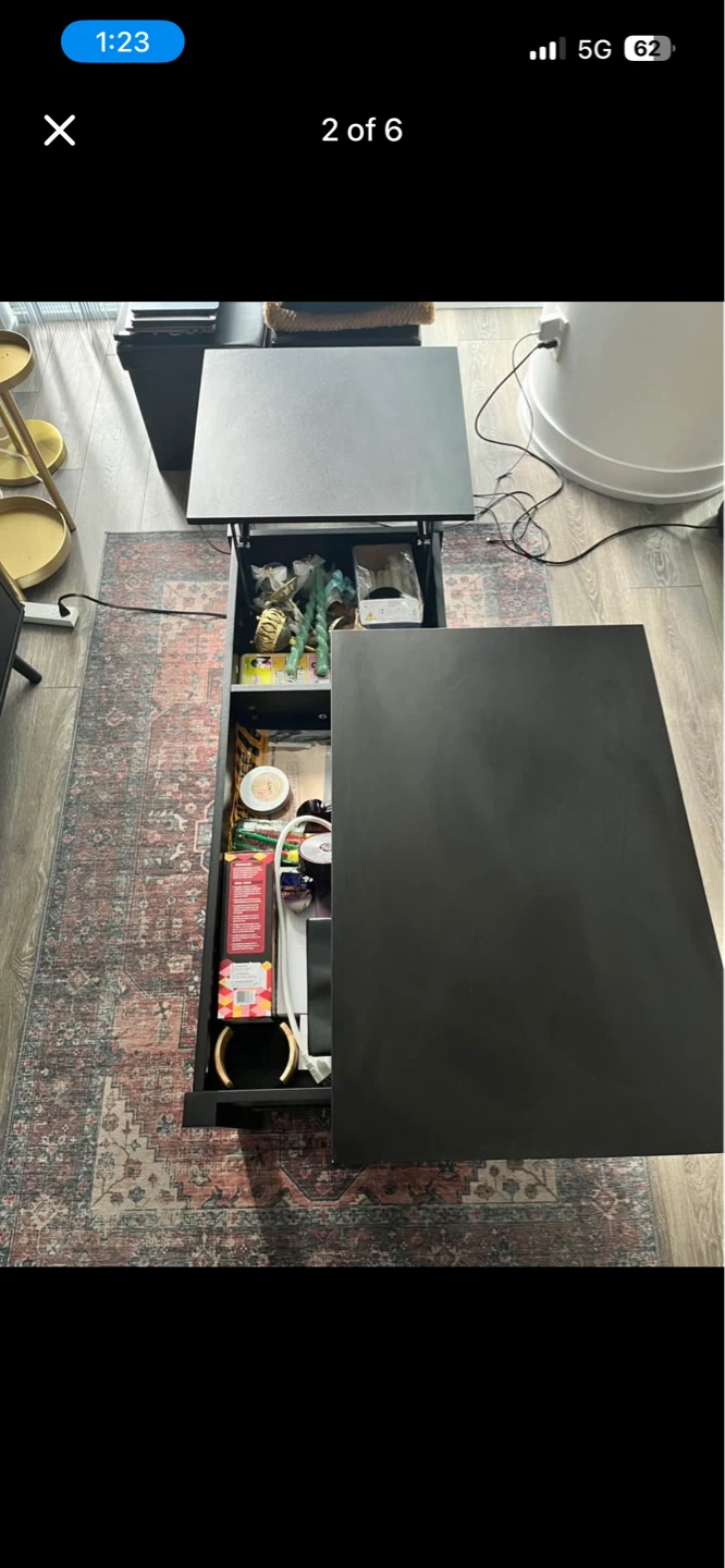 Black Lift Top Coffee Table with Storage - photo 2