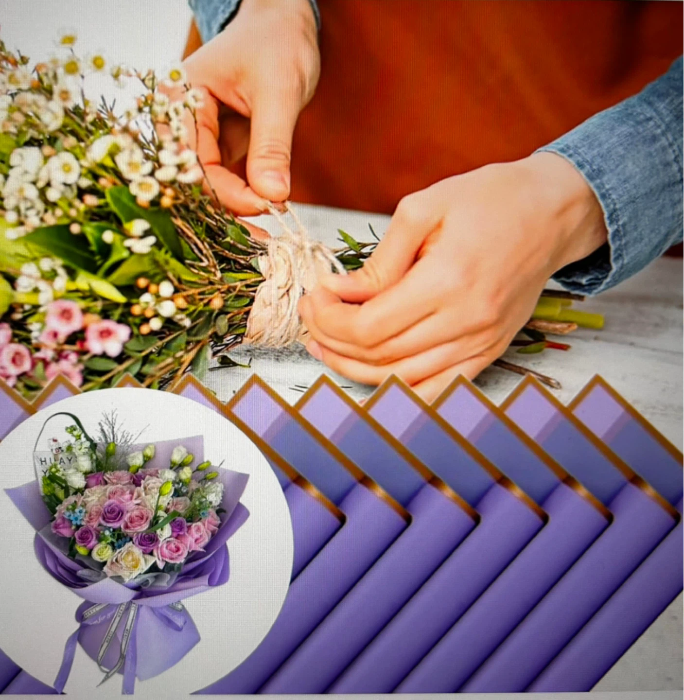 Purple Flower Wrapping Paper - 20 Sheets - photo 4