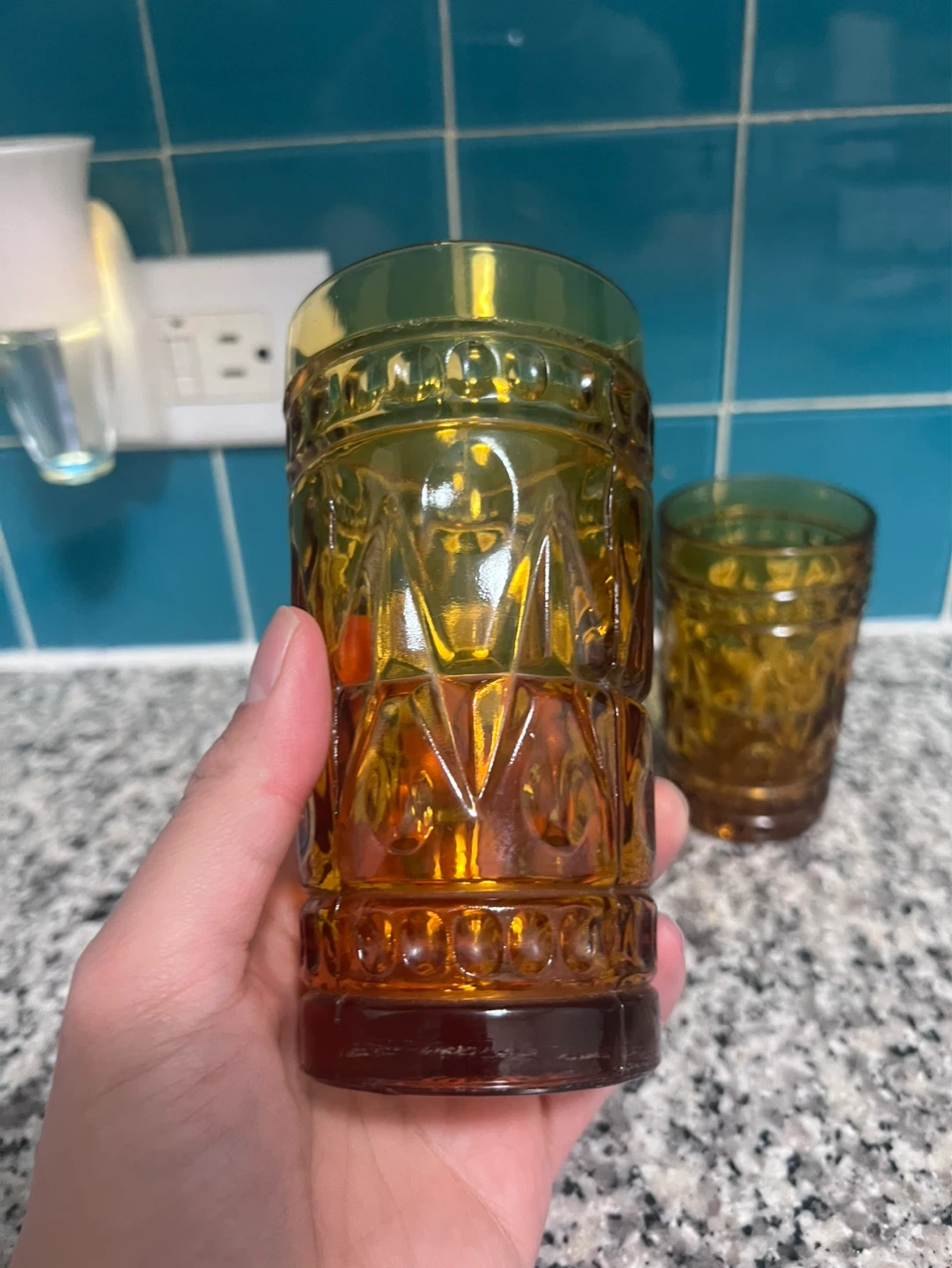 Vintage Amber Textured Glass Tumblers (Set of 2) - photo 3