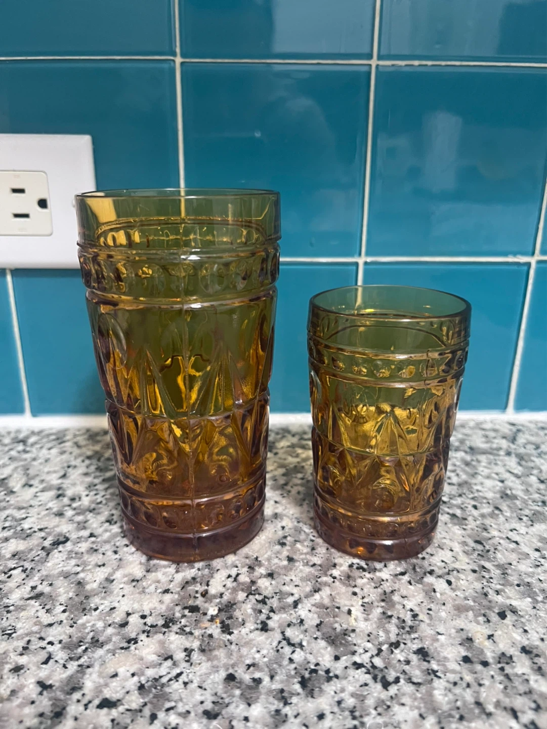 Vintage Amber Textured Glass Tumblers (Set of 2)