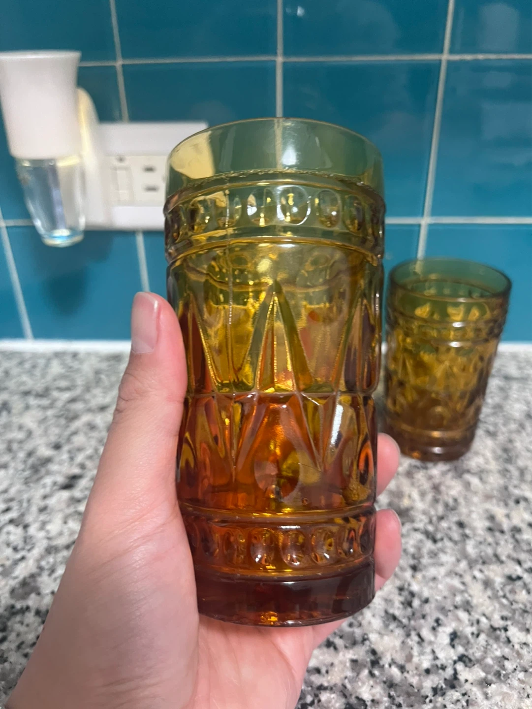 Vintage Amber Textured Glass Tumblers (Set of 2) - photo 2