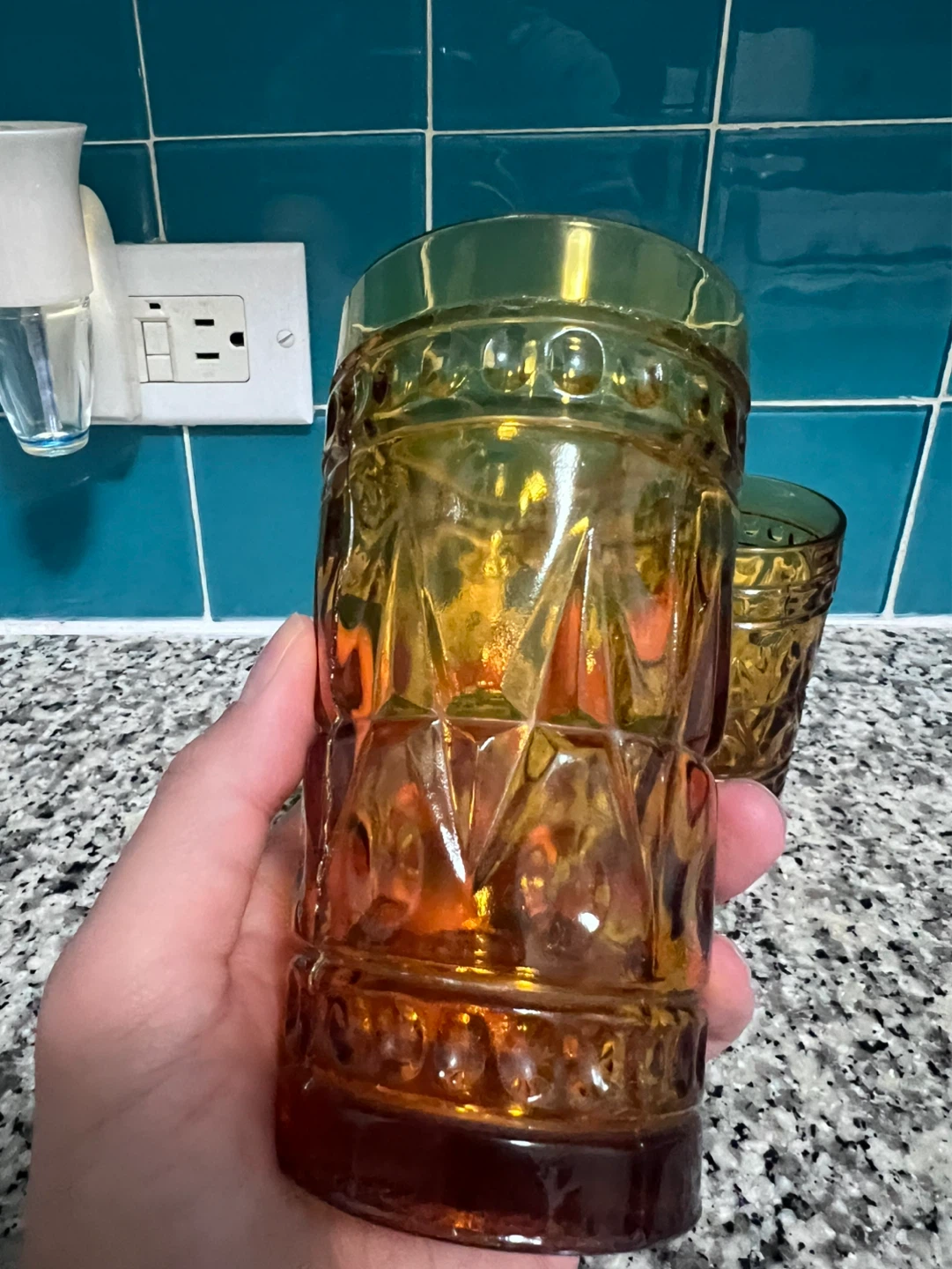 Vintage Amber Textured Glass Tumblers (Set of 2) - photo 5