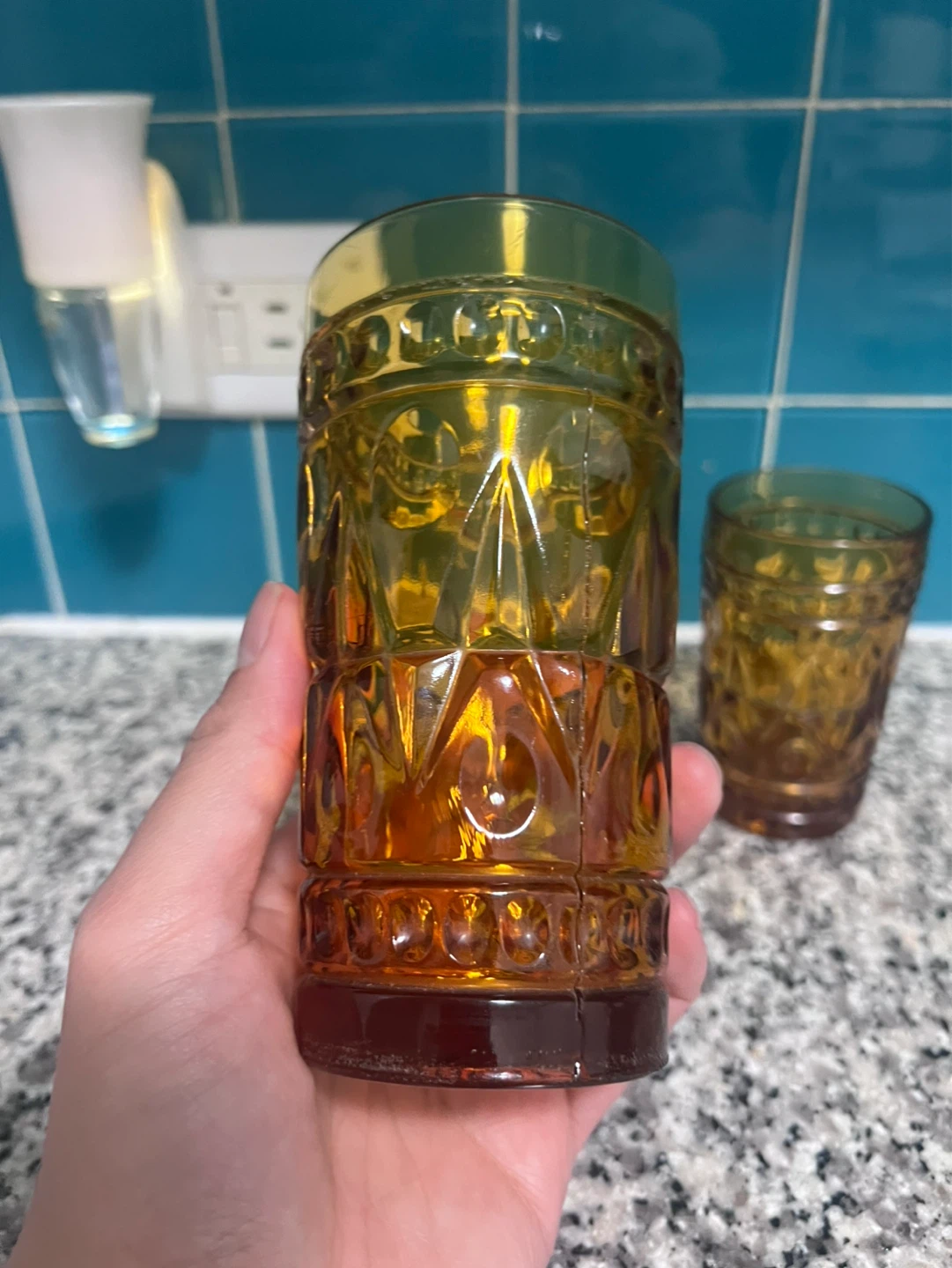 Vintage Amber Textured Glass Tumblers (Set of 2) - photo 4