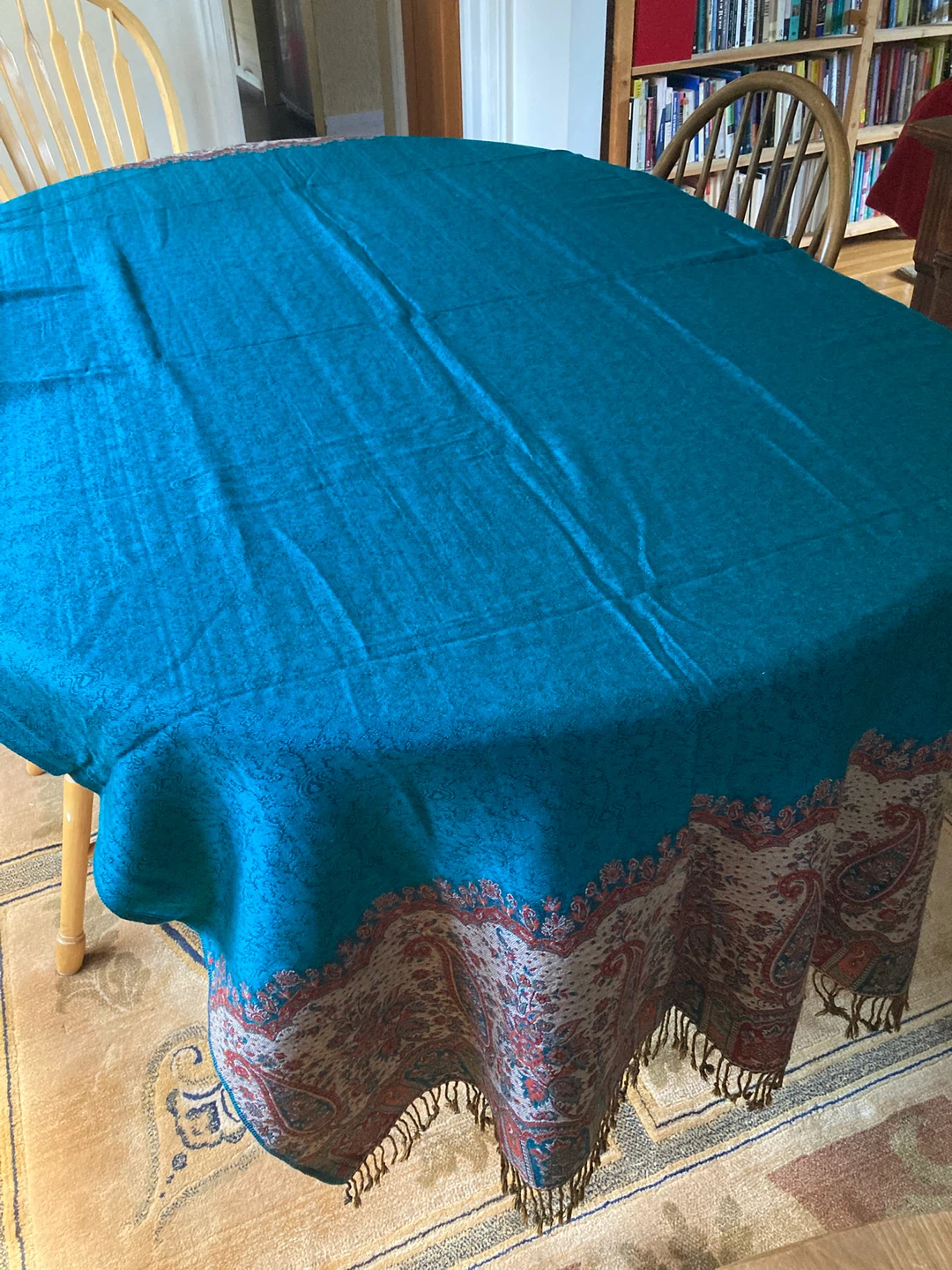NEW Teal Paisley Tablecloth with Fringe
