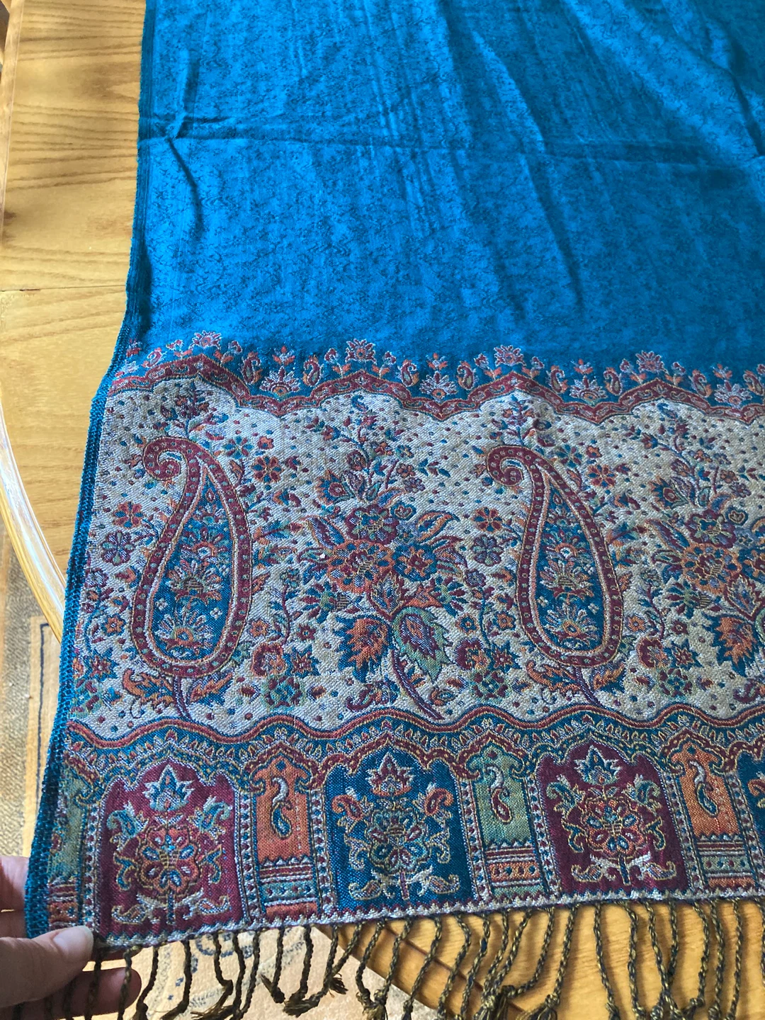NEW Teal Paisley Tablecloth with Fringe - photo 3