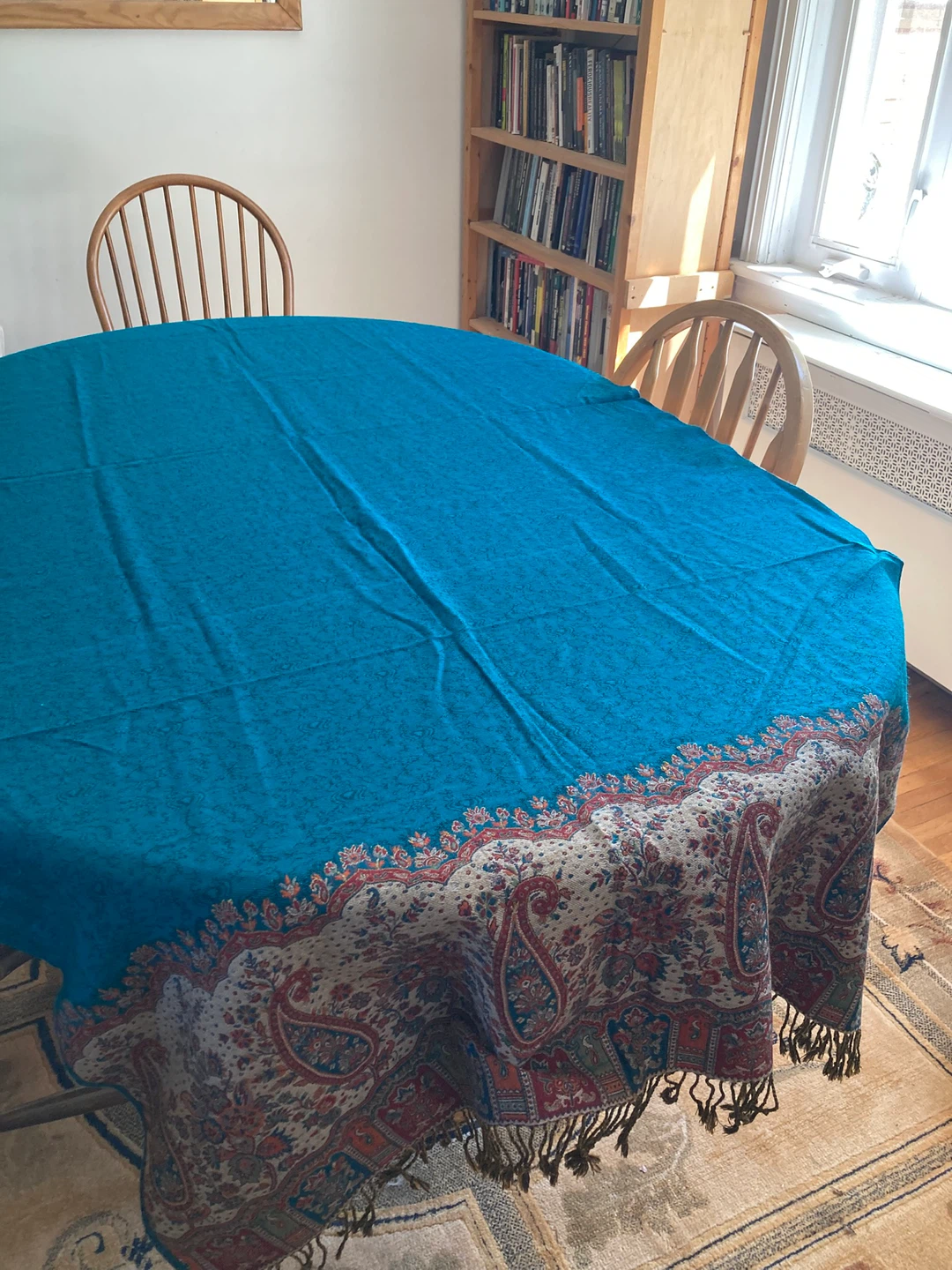 NEW Teal Paisley Tablecloth with Fringe - photo 2